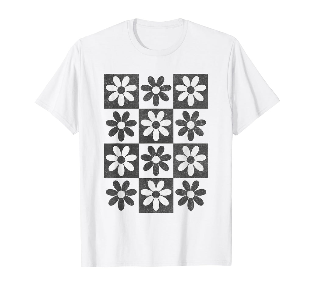 Checkerboard Checkered Boho Flowers T-Shirt - Unique Graphic for Adults - T-Shirt, Sweatshirt, Hoodie
