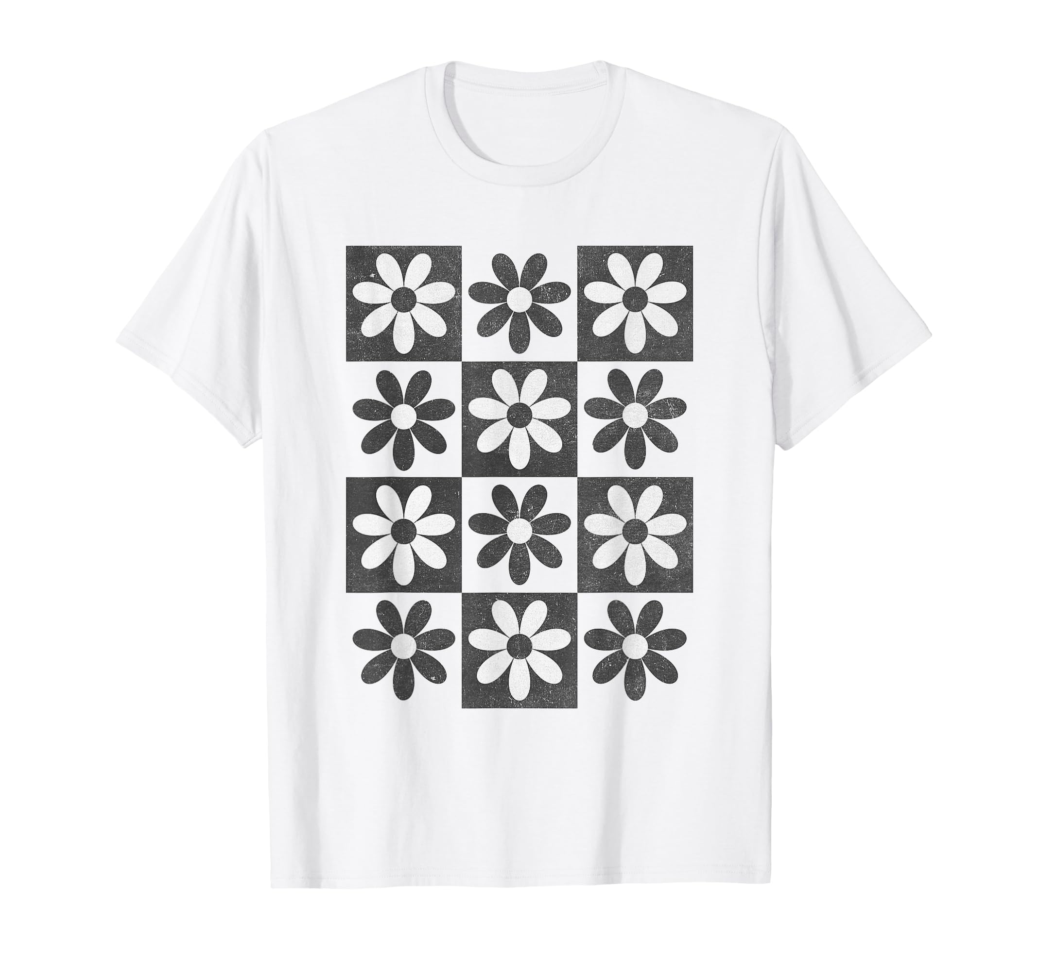 Checkerboard Checkered Boho Flowers T-Shirt - Unique Graphic for Adults - T-Shirt, Sweatshirt, Hoodie
