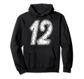 Distressed White Script Number 12 Hoodie - Streetwear Style Men Women - T-Shirt, Sweatshirt, Hoodie