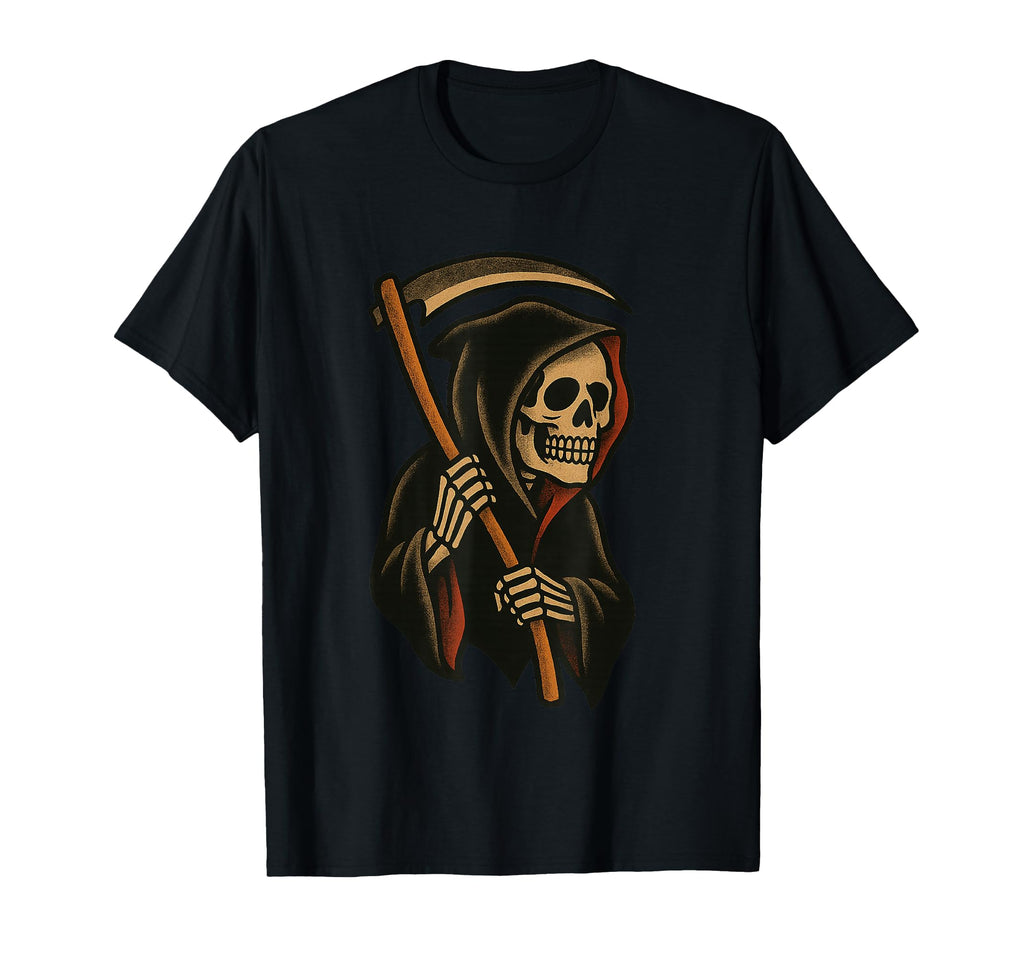 Tattoo Grim Reaper Traditional Flash Skull T-Shirt - Trendy Graphic Unisex - T-Shirt, Sweatshirt, Hoodie