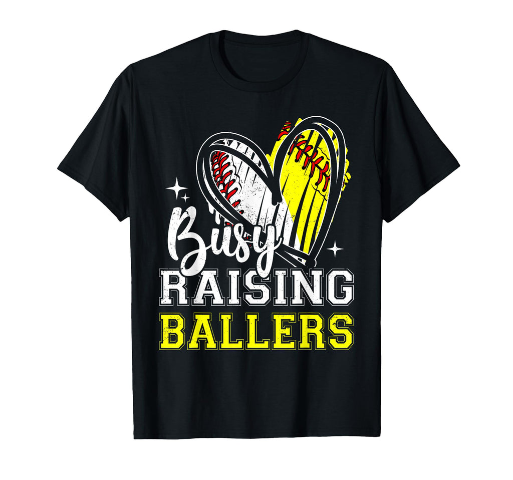 Busy Raising Ballers Heart Softball T-Shirt - Graphic Print Men Women - T-Shirt, Sweatshirt, Hoodie