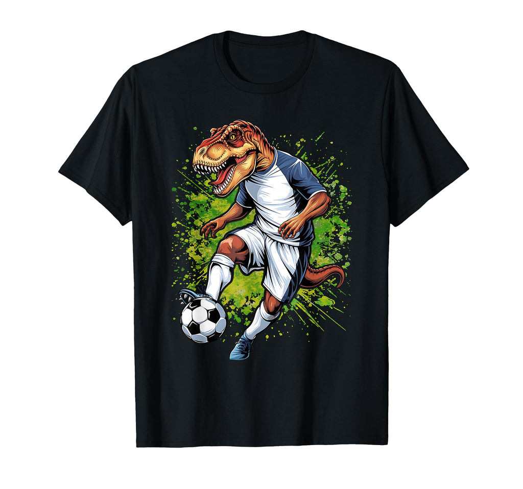 Funny Dinosaur Loves Playing Soccer T-Shirt - Custom Art Print Unisex - T-Shirt, Sweatshirt, Hoodie