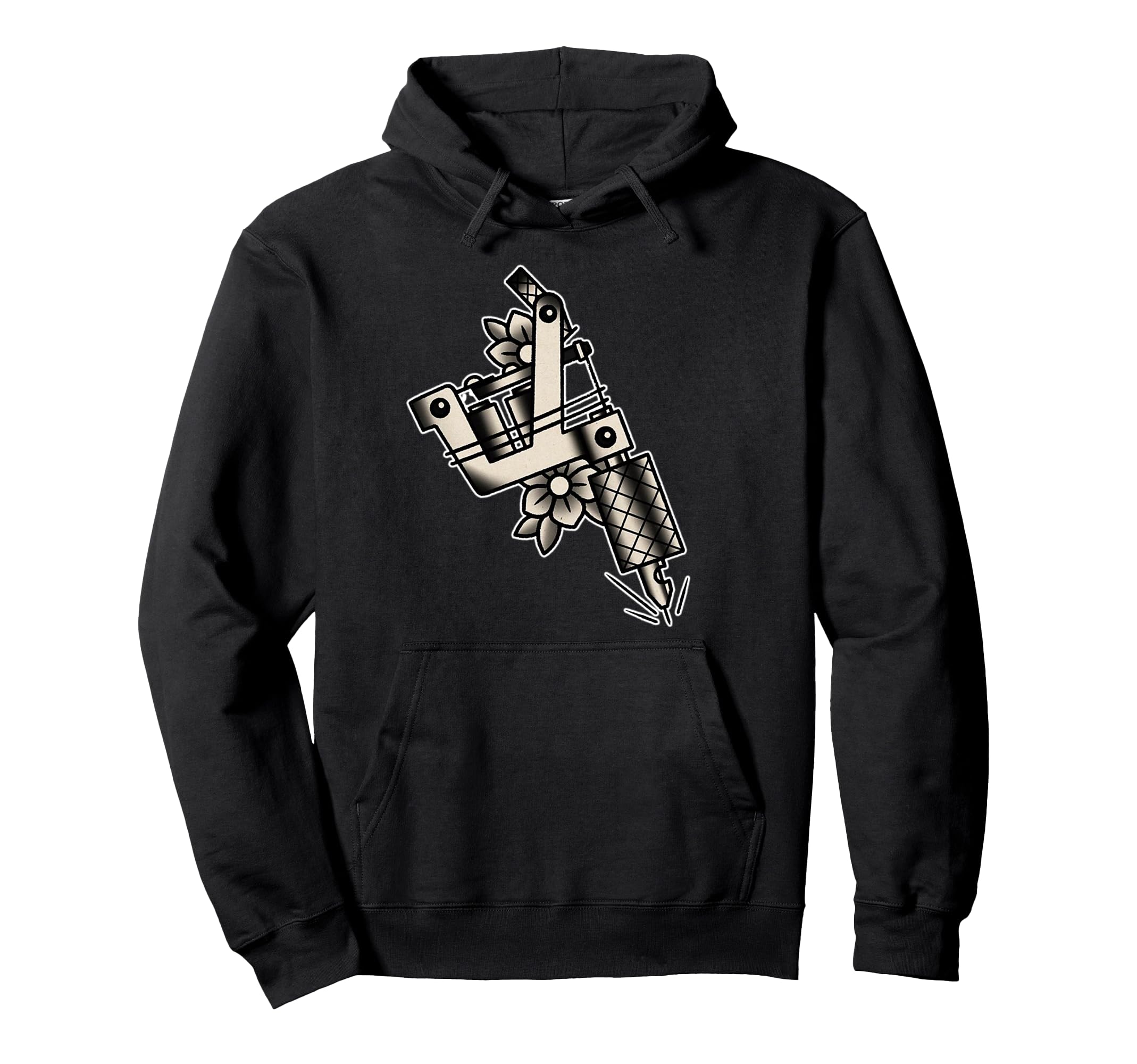 Coil Tattoo Machine Blackwork Flash Hoodie - Casual Everyday Wear Men Women - T-Shirt, Sweatshirt, Hoodie