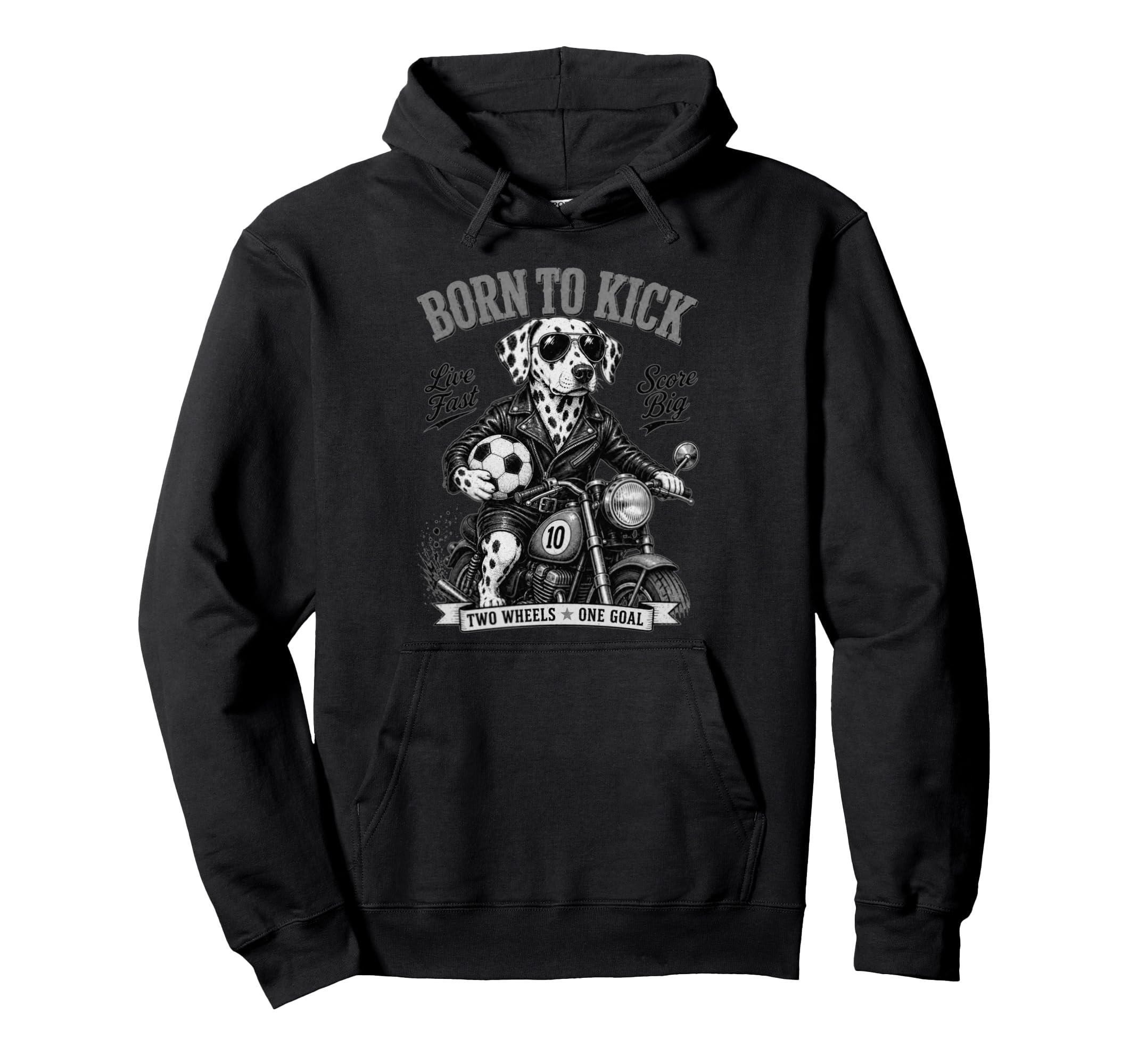 Dalmatian Motorbike Love Footbal Soccer Hoodie - Unique Graphic for Adults - T-Shirt, Sweatshirt, Hoodie