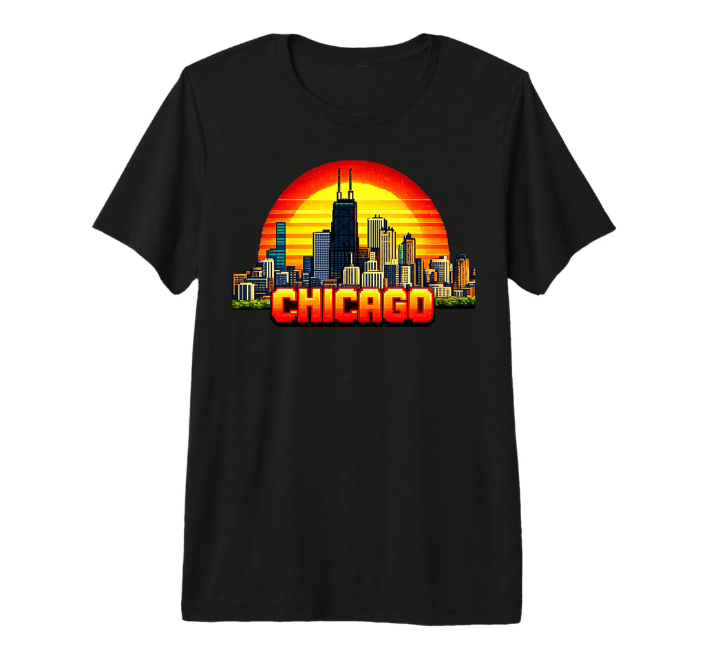 Chicago 8 Bit Video Arcade Gamer T-Shirt - Fun Novelty Design for Adults - T-Shirt, Sweatshirt, Hoodie