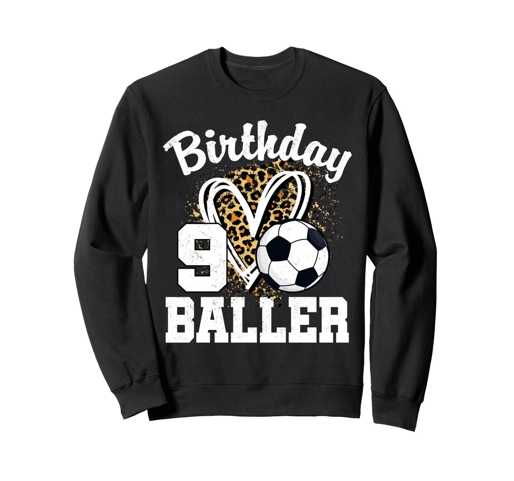 9Th Birthday Soccer Ball Leopard Sweatshirt - Custom Art Print for Adults - T-Shirt, Sweatshirt, Hoodie