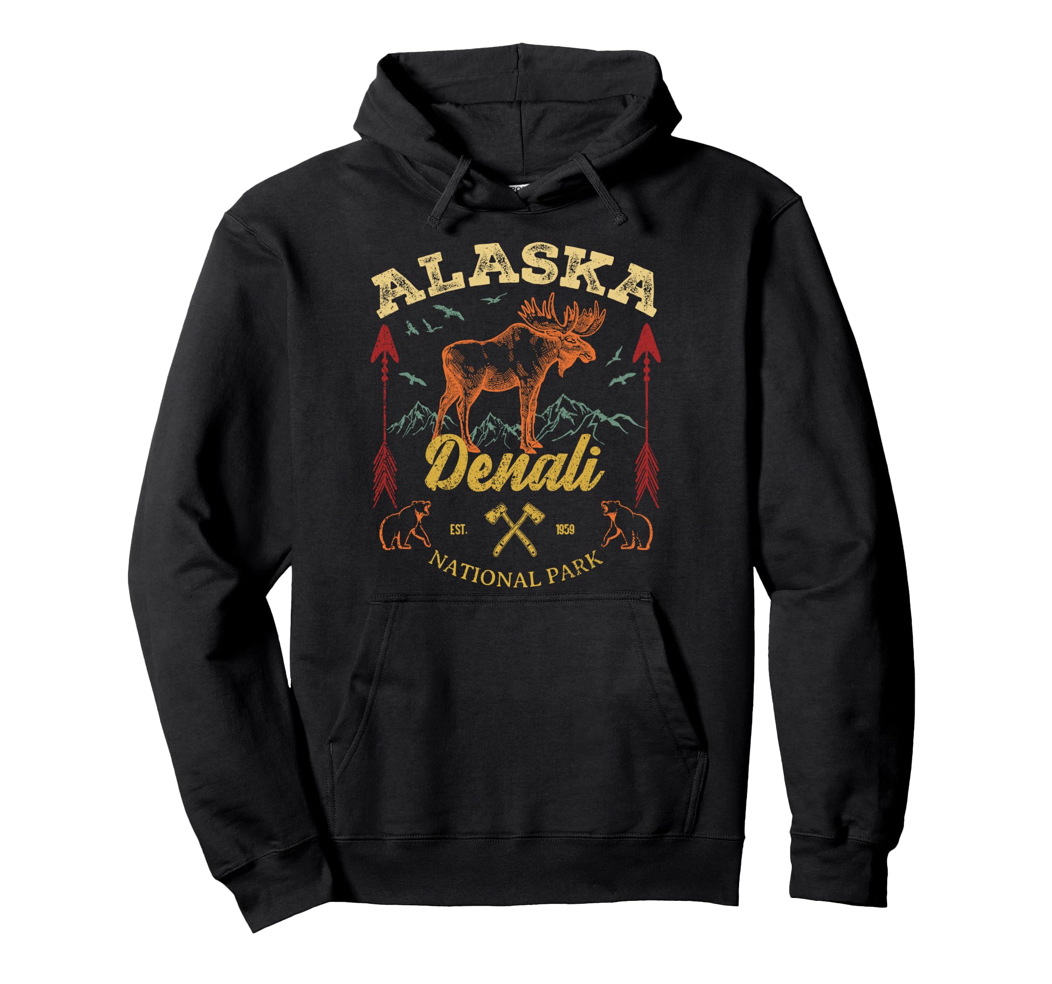 Denali National Park Alaska Moose Hoodie - Novelty Apparel Unisex - T-Shirt, Sweatshirt, Hoodie