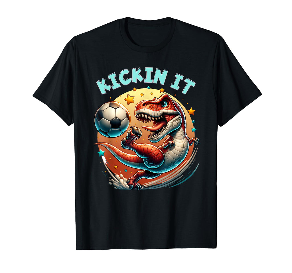 T Rex Dinosaur Soccer Player Kickin It T-Shirt - Novelty Apparel Men Women - T-Shirt, Sweatshirt, Hoodie
