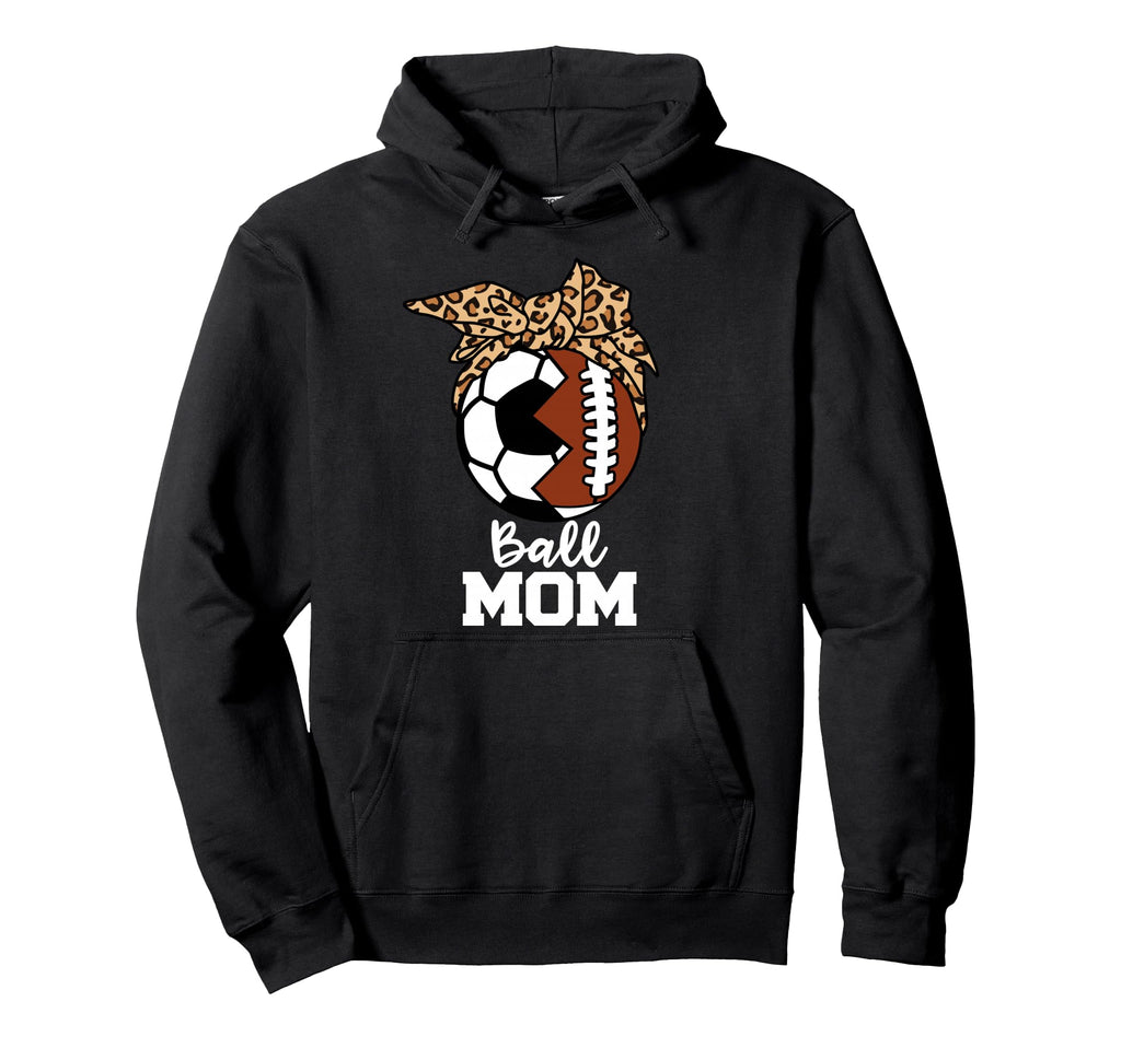 Ball Mom Funny Soccer Football Leopard Hoodie - Unique Graphic for Adults - T-Shirt, Sweatshirt, Hoodie