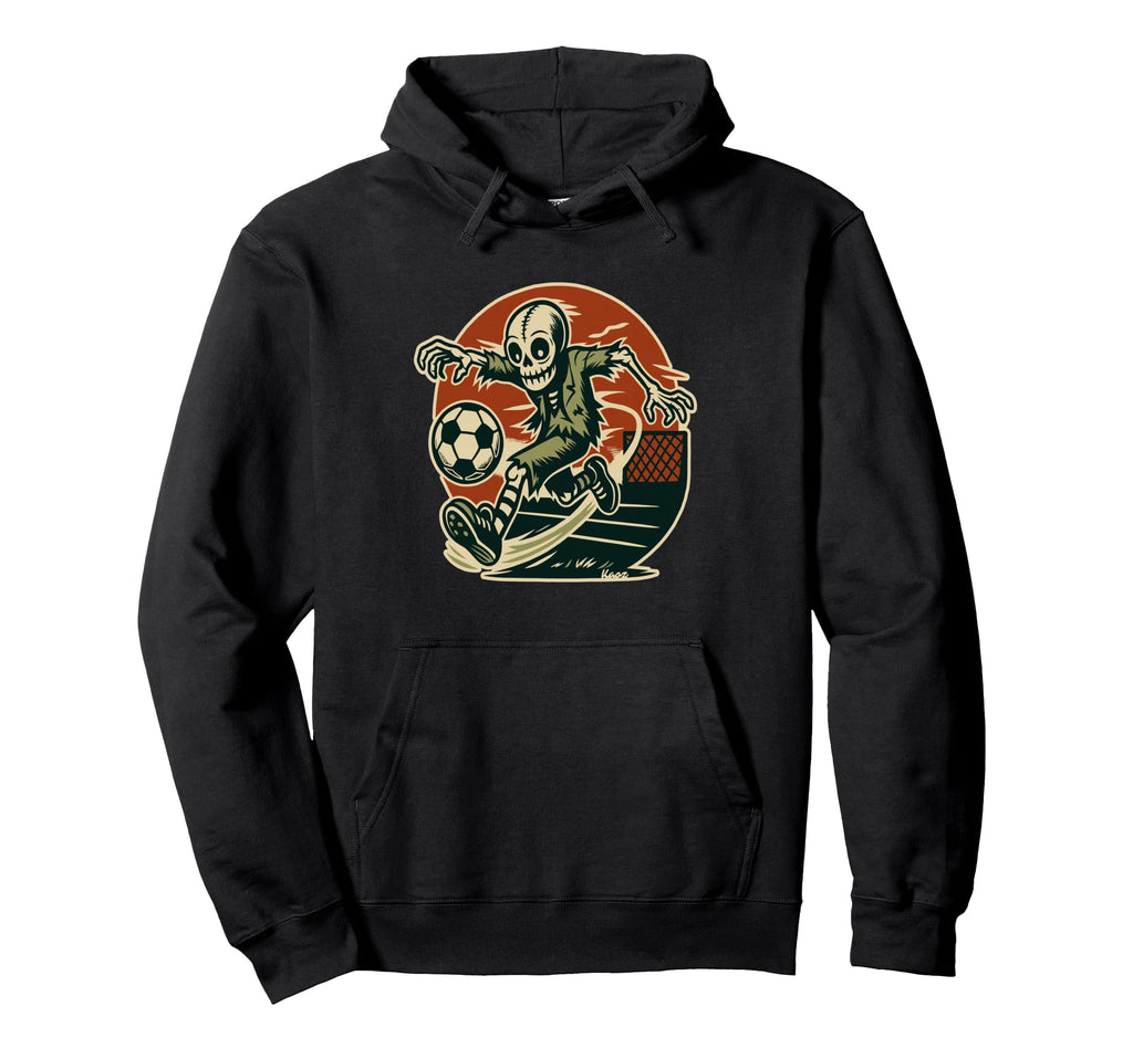 Skeleton Soccer Player Comic Hoodie - Unique Graphic Men Women - T-Shirt, Sweatshirt, Hoodie