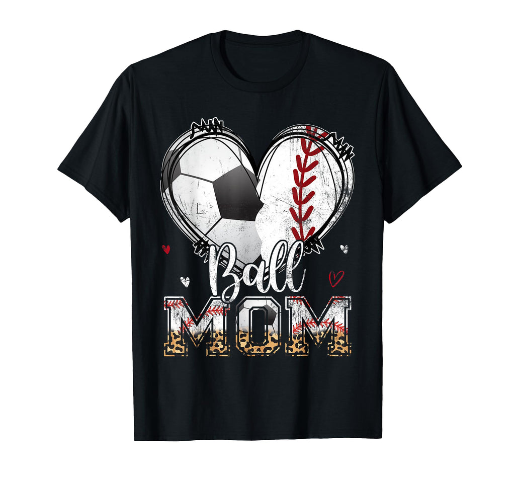 Ball Mom Baseball Soccer Heart Leopard T-Shirt - Trendy Graphic Unisex - T-Shirt, Sweatshirt, Hoodie