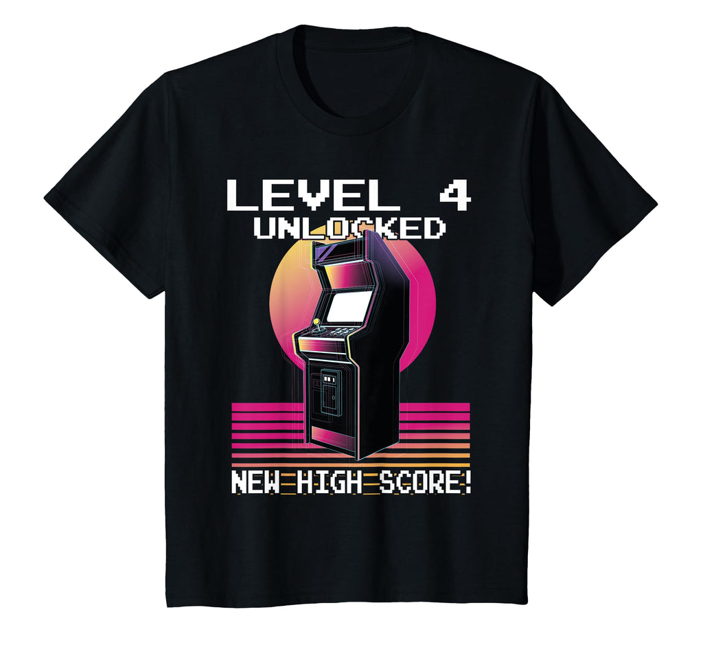 Level 4 Unlocked Gamer 4Th Birthday T-Shirt - Minimalist Print Unisex - T-Shirt, Sweatshirt, Hoodie