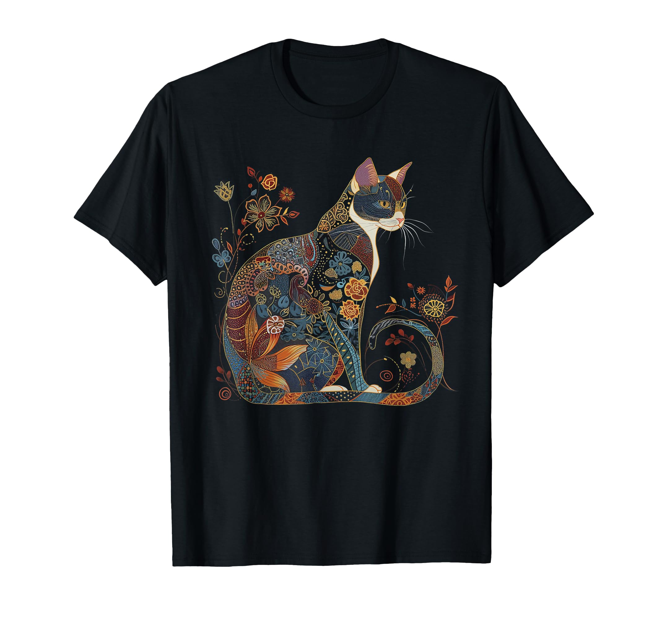Cat Colorful Floral Patterns Flowers Art T-Shirt - Graphic Print Men Women - T-Shirt, Sweatshirt, Hoodie