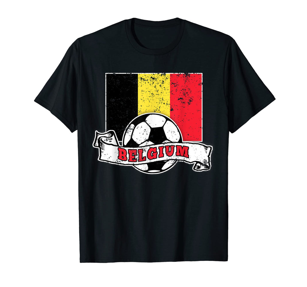 Belgium Soccer Ball And Flag Distressed T-Shirt - Graphic Print Men Women - T-Shirt, Sweatshirt, Hoodie