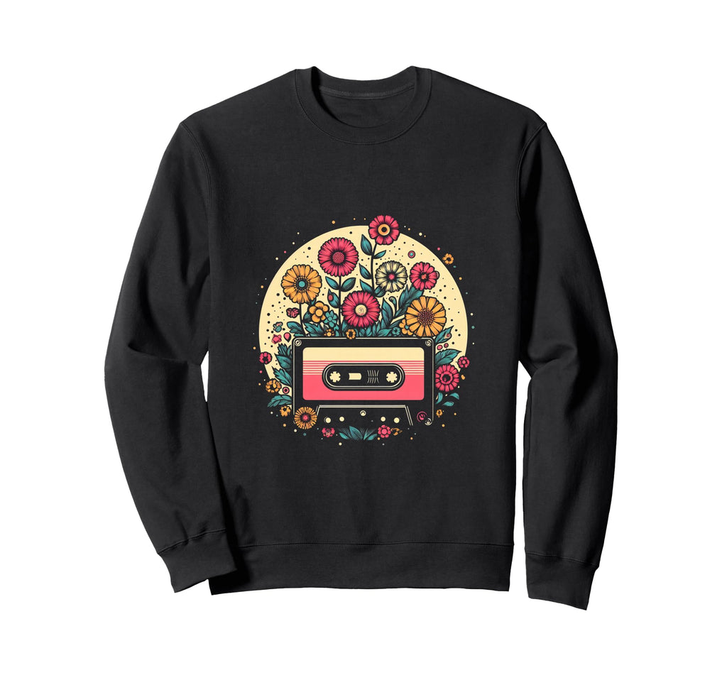 Cassette Tape Flowers Sweatshirt - Casual Everyday Wear Men Women - T-Shirt, Sweatshirt, Hoodie