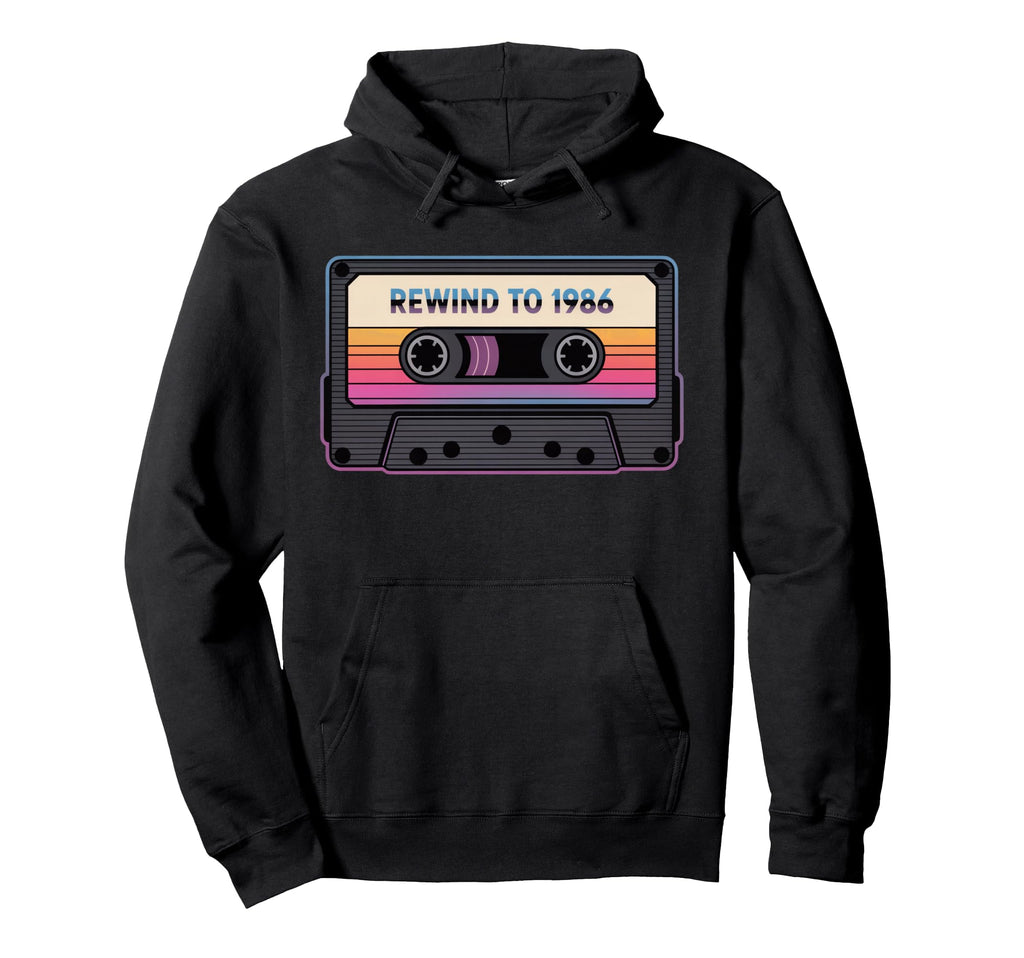 Cassette Rewind To 1986 Eighties Hoodie - Casual Everyday Wear for Adults - T-Shirt, Sweatshirt, Hoodie