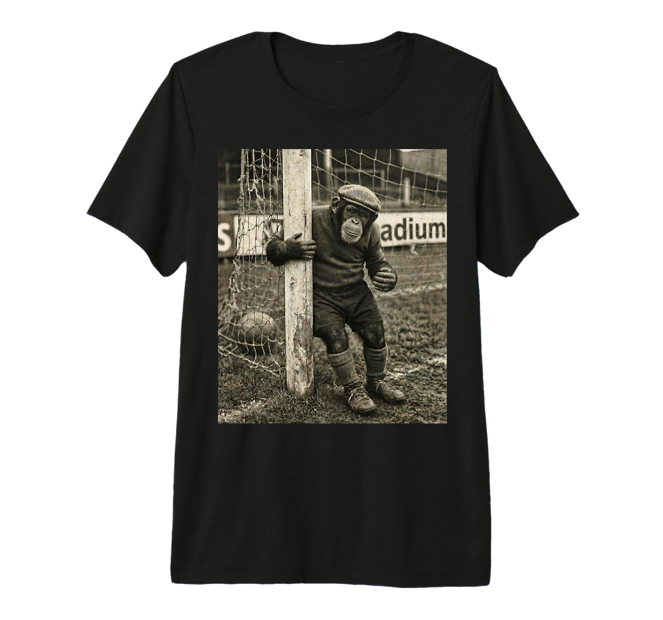 Chimp Player Goalpost Lazy Soccer Goalie T-Shirt - Novelty Apparel Unisex - T-Shirt, Sweatshirt, Hoodie