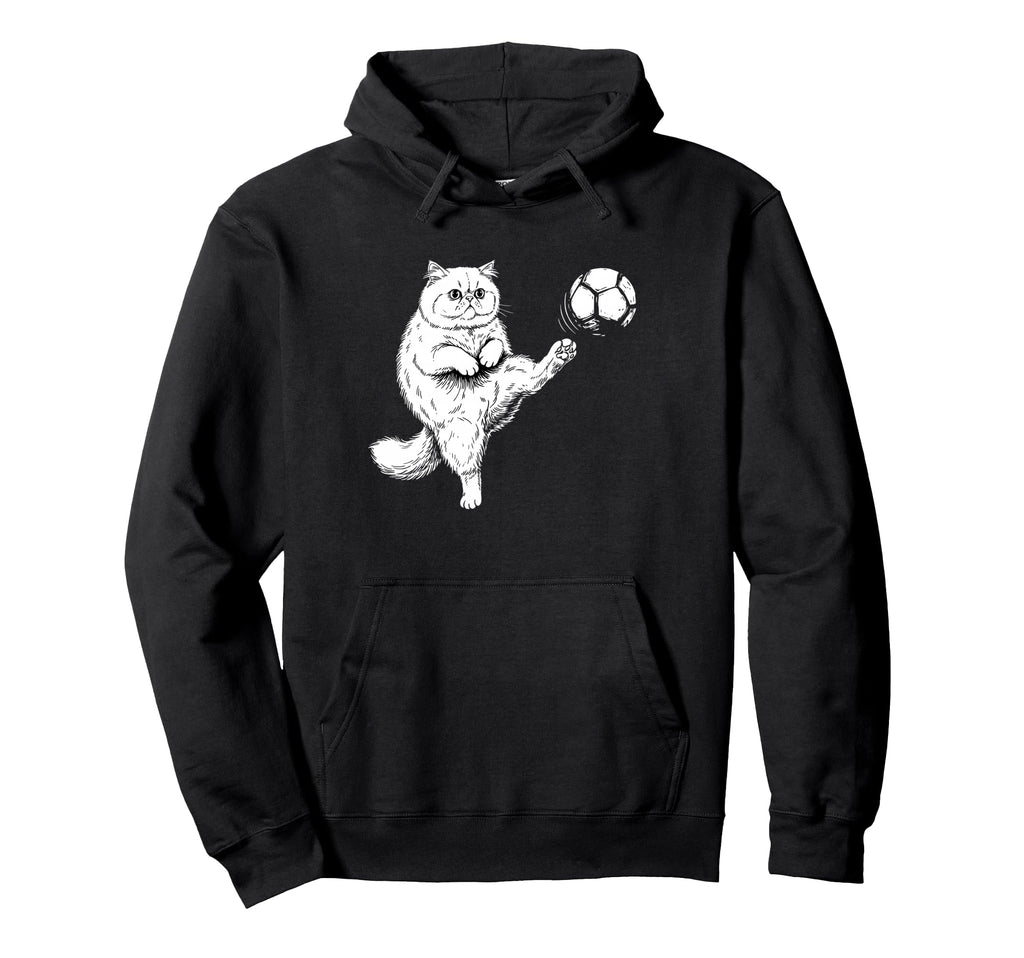 Persian Cat Playing Soccer Funny Hoodie - Casual Everyday Wear Unisex - T-Shirt, Sweatshirt, Hoodie