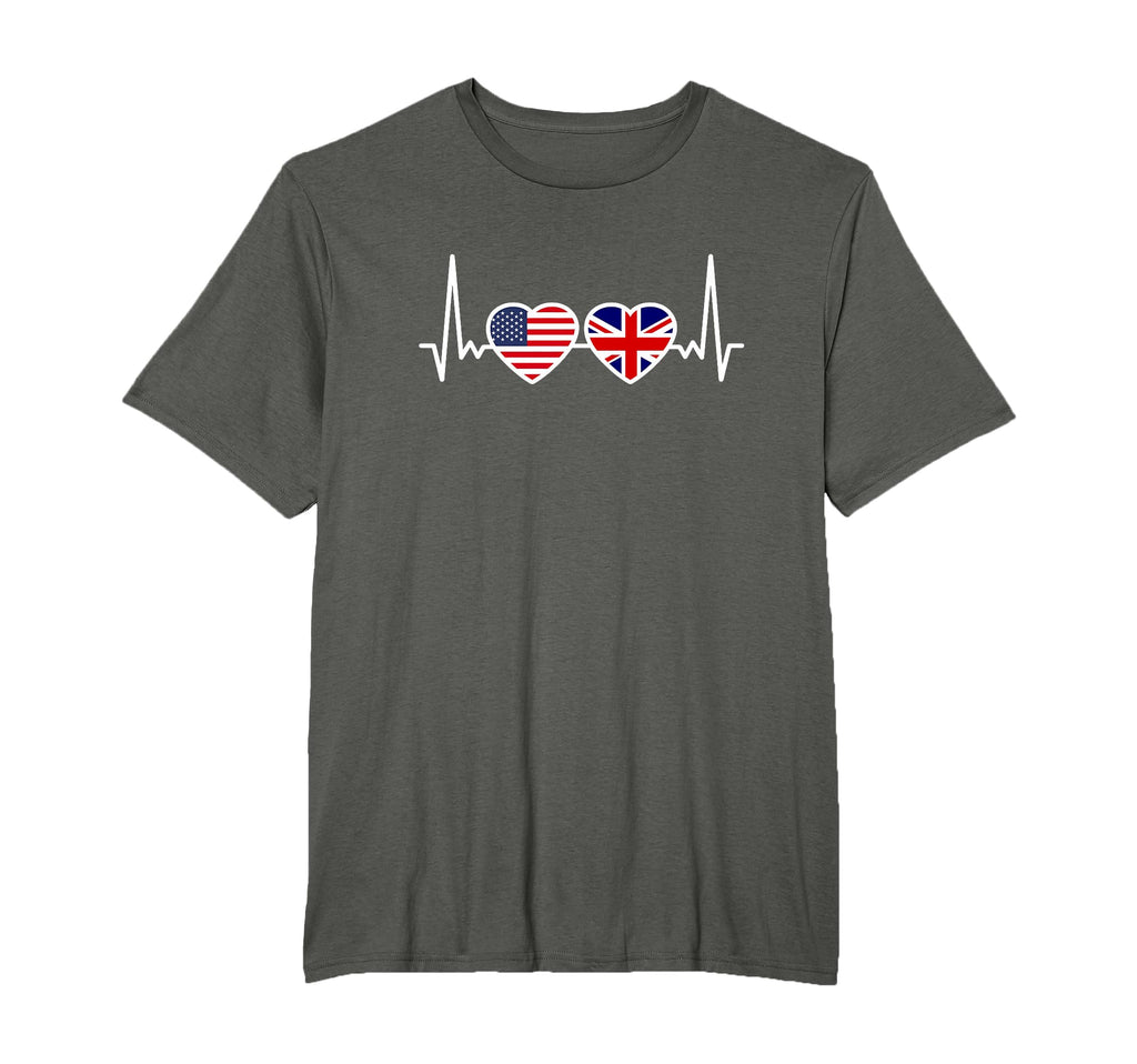 Great Britain Usa Heartbeat Flag T-Shirt - Novelty Apparel for Adults - T-Shirt, Sweatshirt, Hoodie