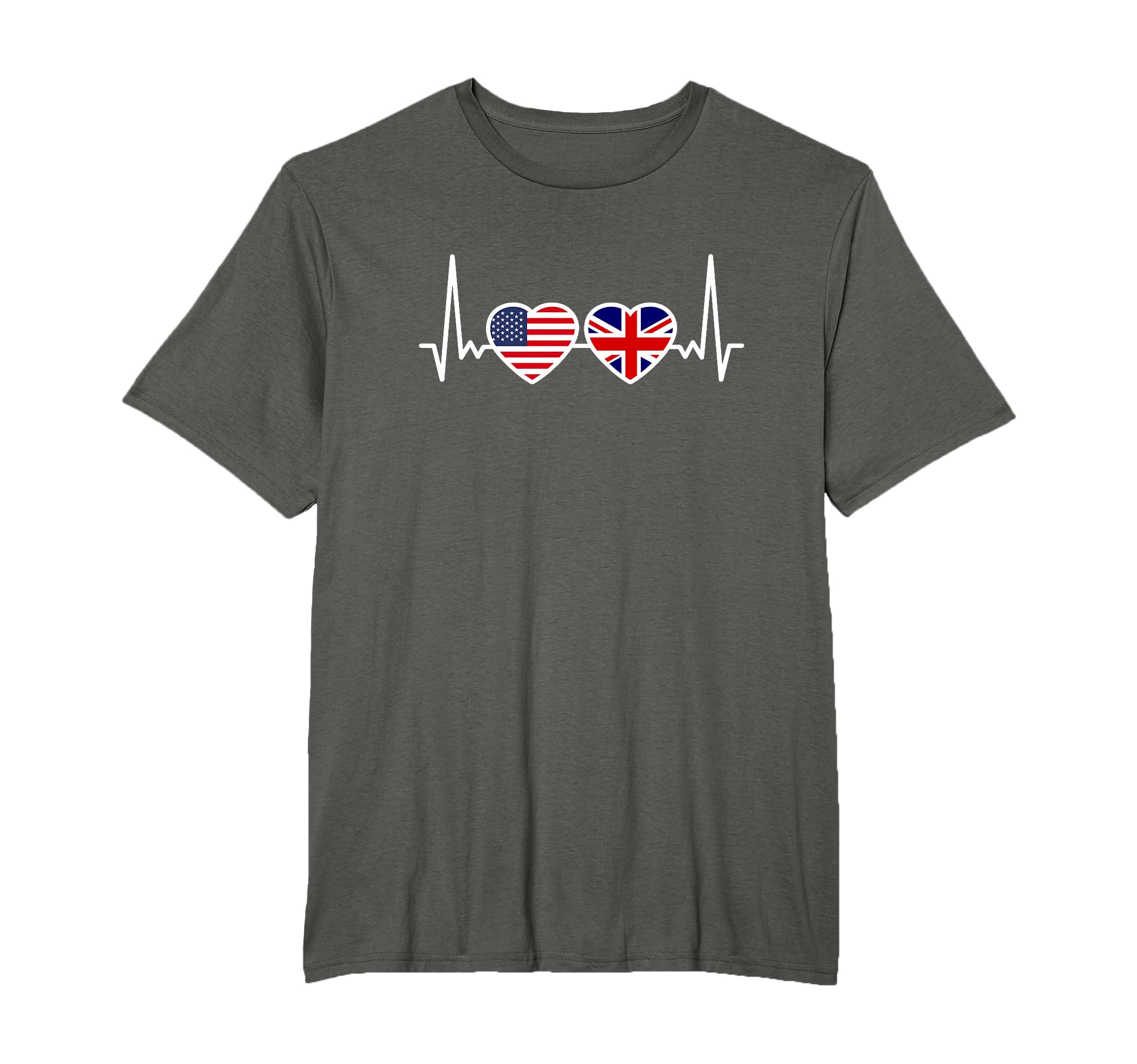 Great Britain Usa Heartbeat Flag T-Shirt - Novelty Apparel for Adults - T-Shirt, Sweatshirt, Hoodie