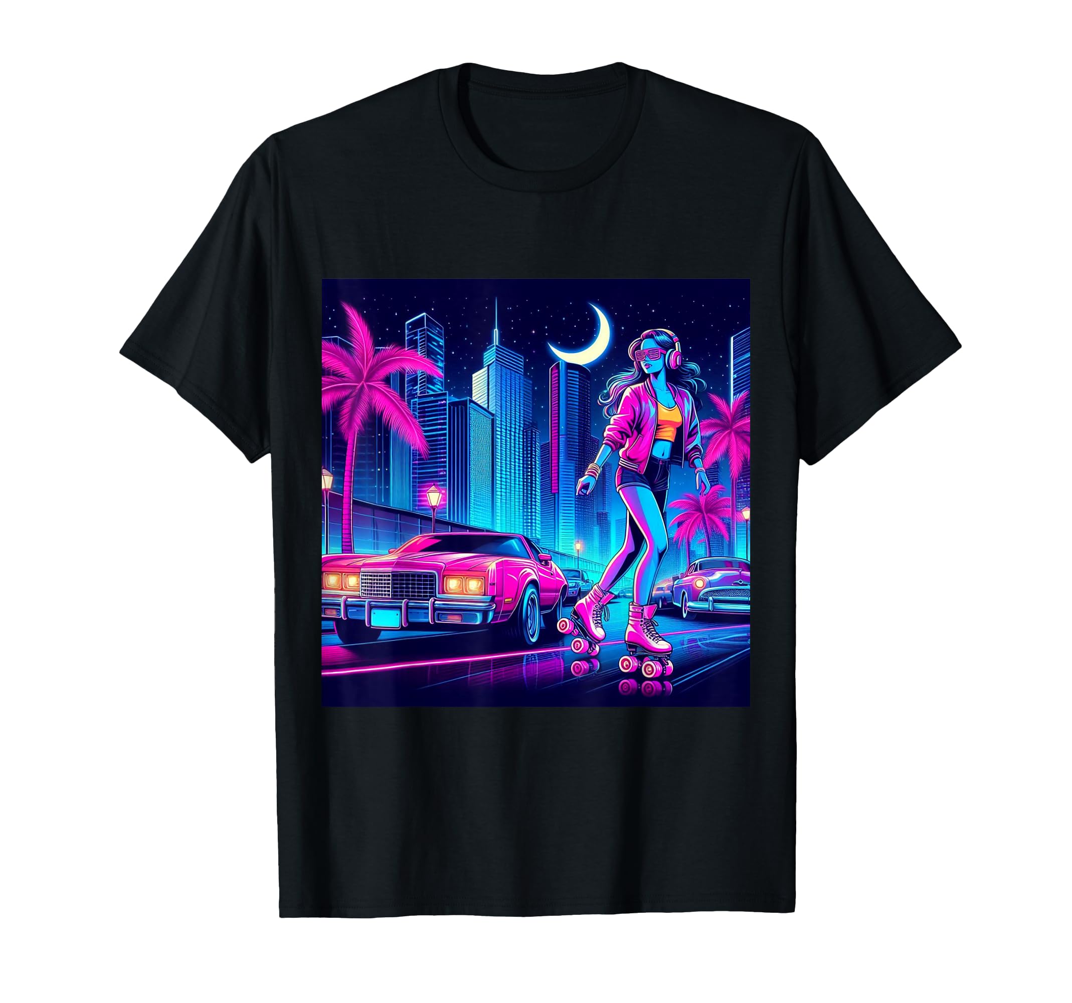 Rollerskate Retrowave T-Shirt - Custom Art Print Men Women - T-Shirt, Sweatshirt, Hoodie