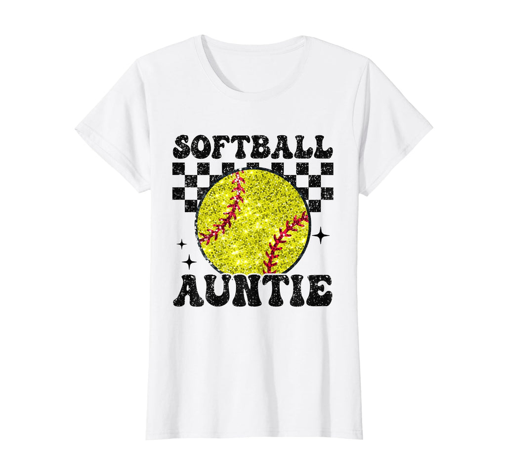 Softball Auntie Checkered Funny Softball T-Shirt - Custom Art Print Unisex - T-Shirt, Sweatshirt, Hoodie
