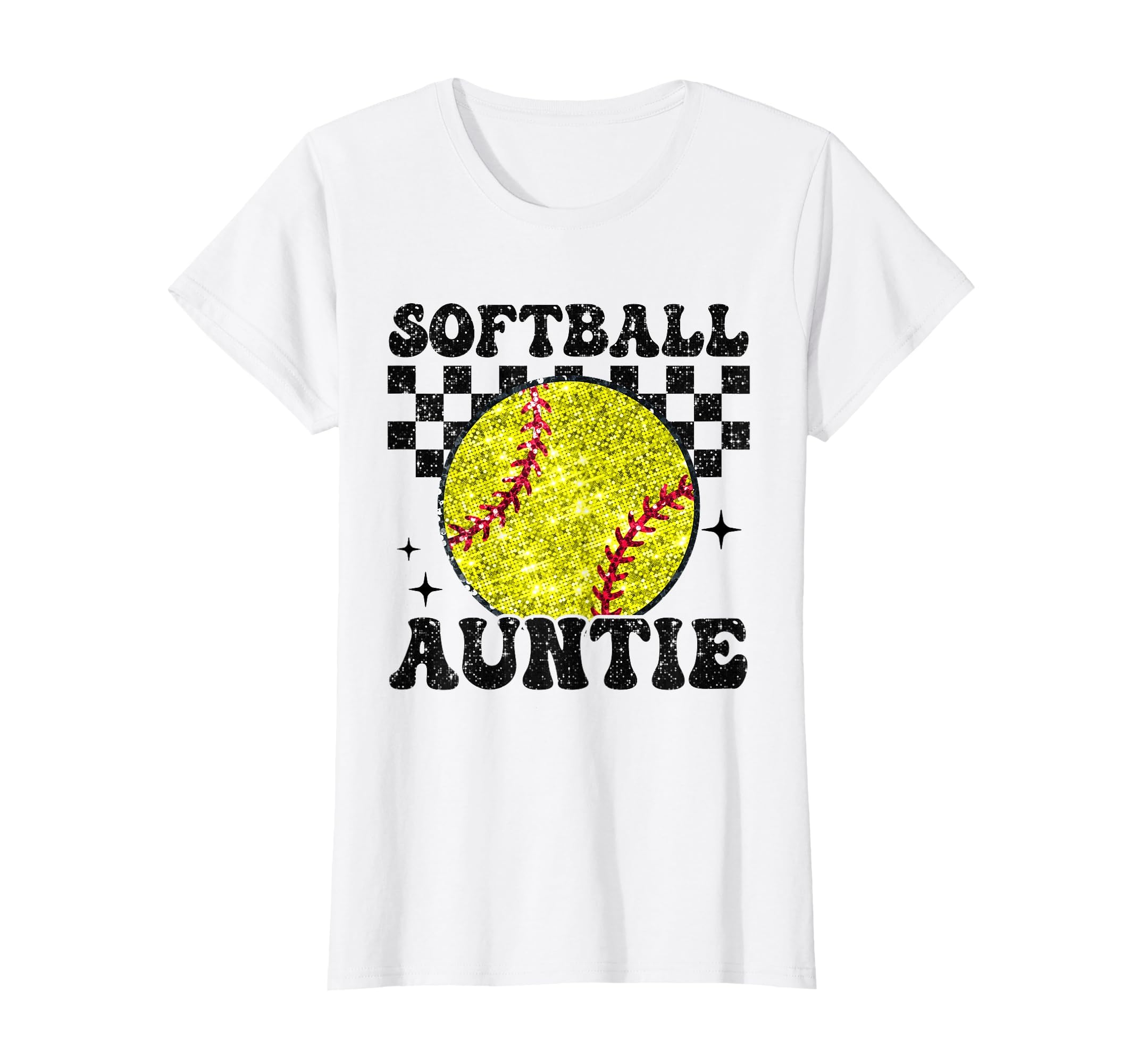 Softball Auntie Checkered Funny Softball T-Shirt - Custom Art Print Unisex - T-Shirt, Sweatshirt, Hoodie