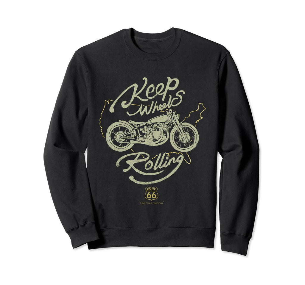 Route 66 Keep Wheels Rolling Sweatshirt - Graphic Print for Adults - T-Shirt, Sweatshirt, Hoodie