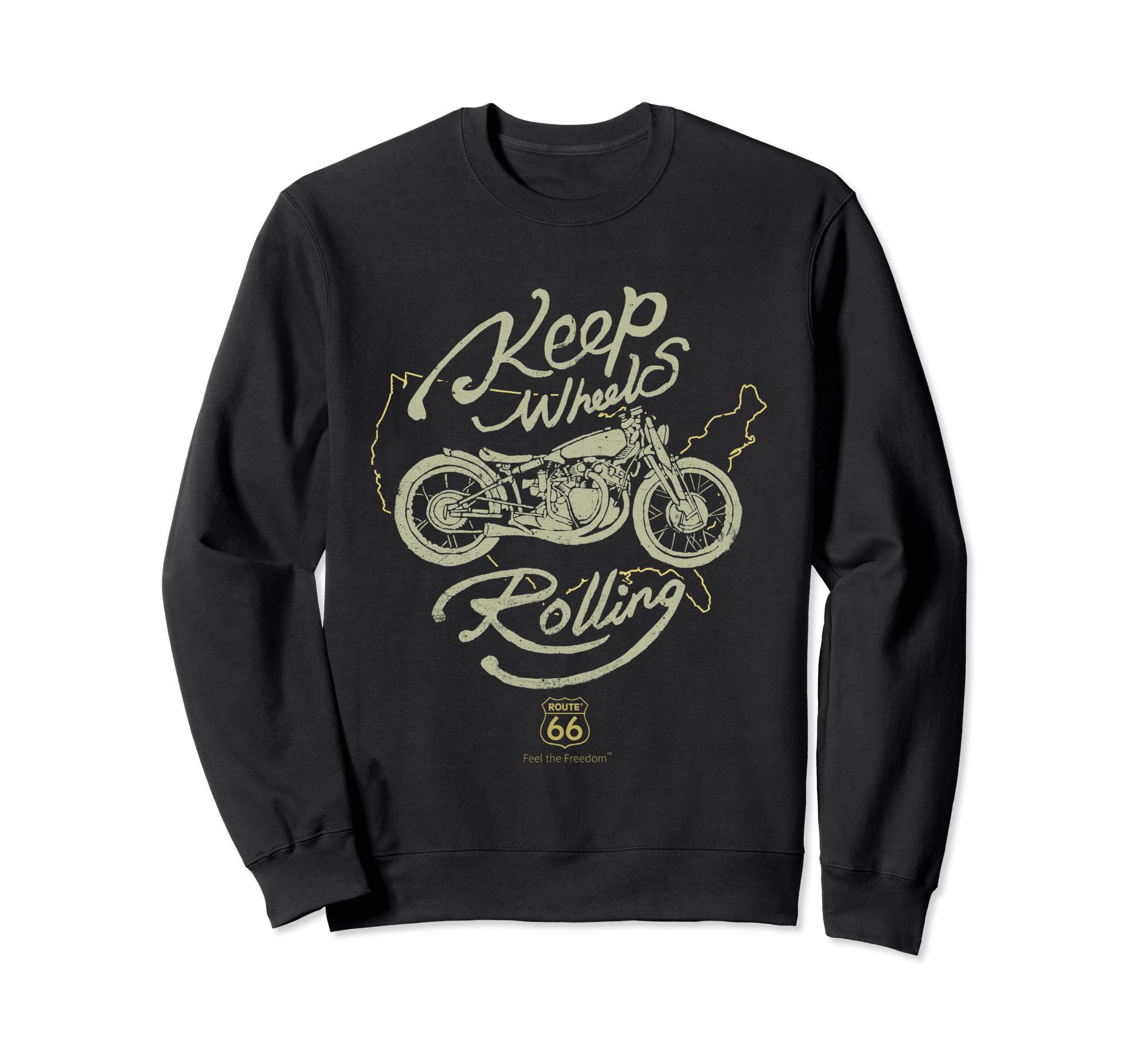 Route 66 Keep Wheels Rolling Sweatshirt - Graphic Print for Adults - T-Shirt, Sweatshirt, Hoodie