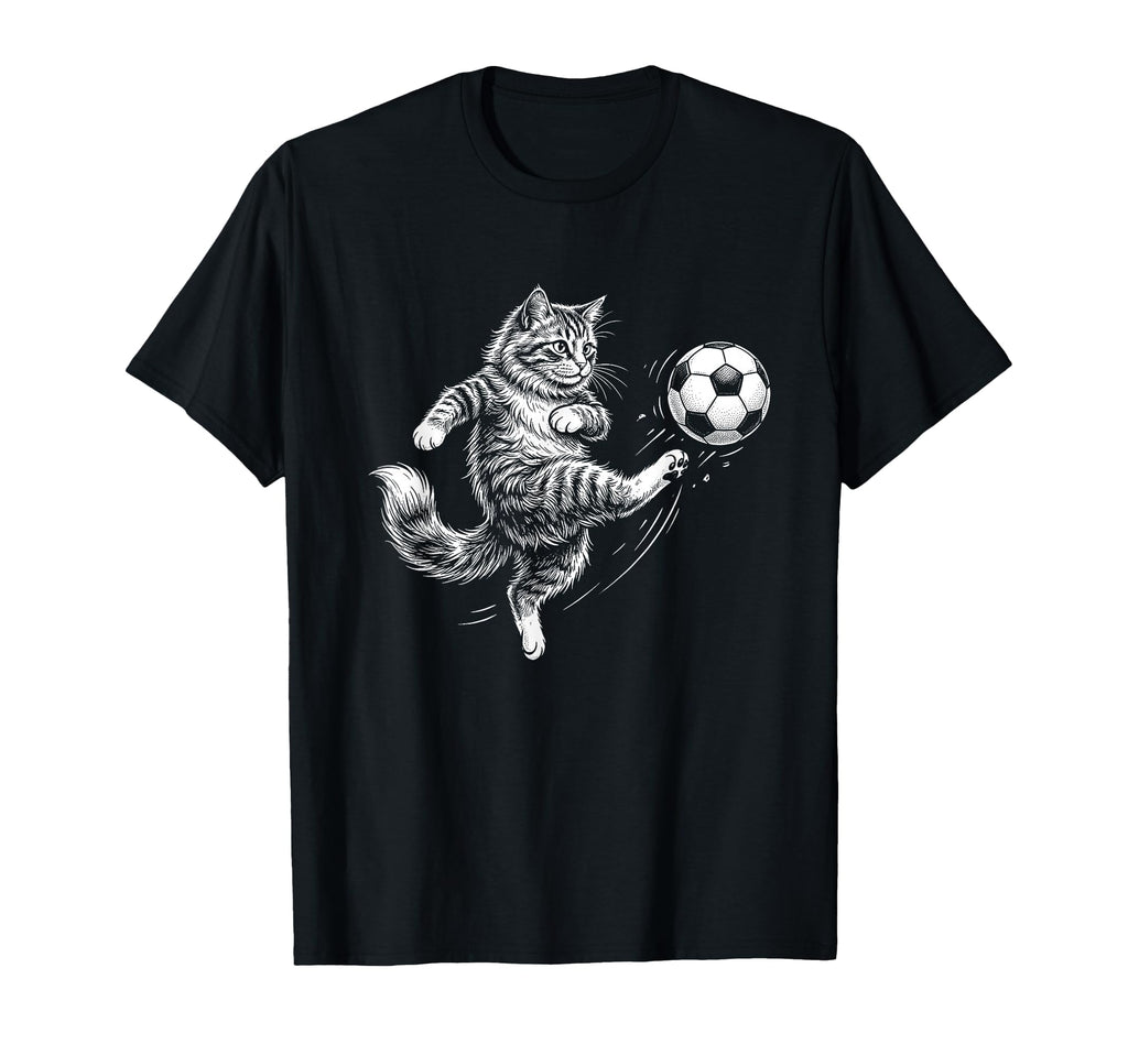 Funny Cat Playing Soccer Ball Cat T-Shirt - Graphic Print Men Women - T-Shirt, Sweatshirt, Hoodie