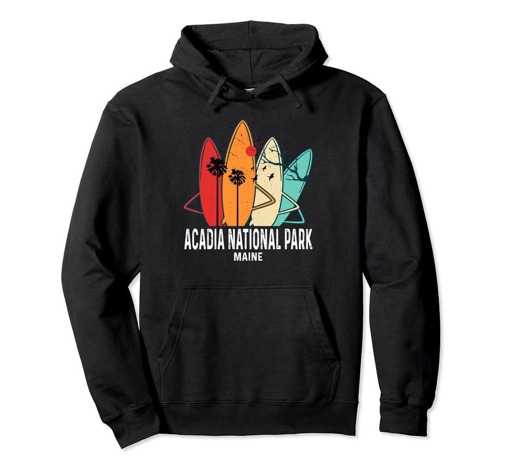 Acadia National Park Maine Surfing Board Hoodie - Graphic Print for Adults - T-Shirt, Sweatshirt, Hoodie