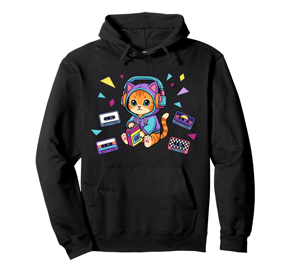 90S Kawaii Cat 80S Music Cassette Hoodie - Custom Art Print for Adults - T-Shirt, Sweatshirt, Hoodie
