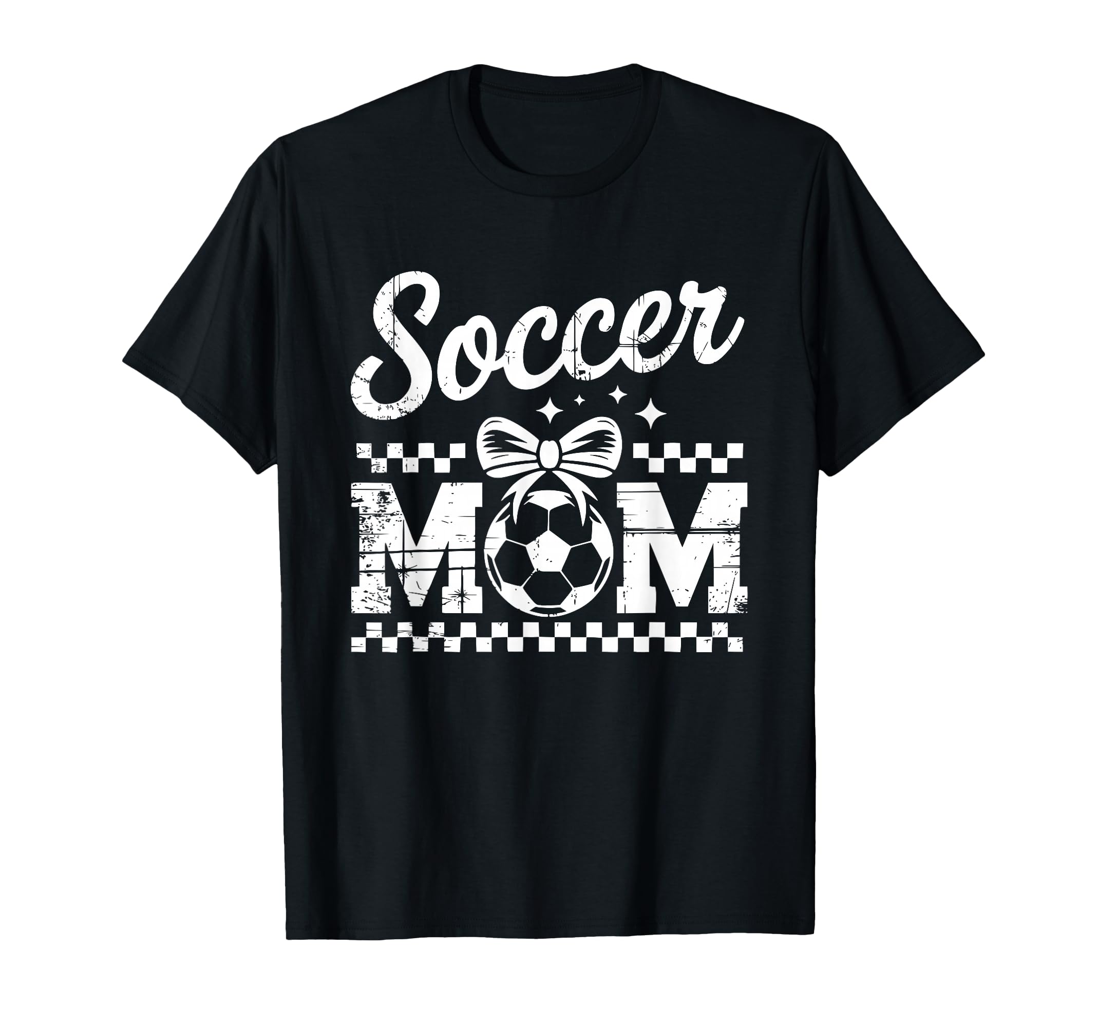 Soccer Mom Checker Pattern Ball Bow T-Shirt - Casual Everyday Wear Unisex - T-Shirt, Sweatshirt, Hoodie