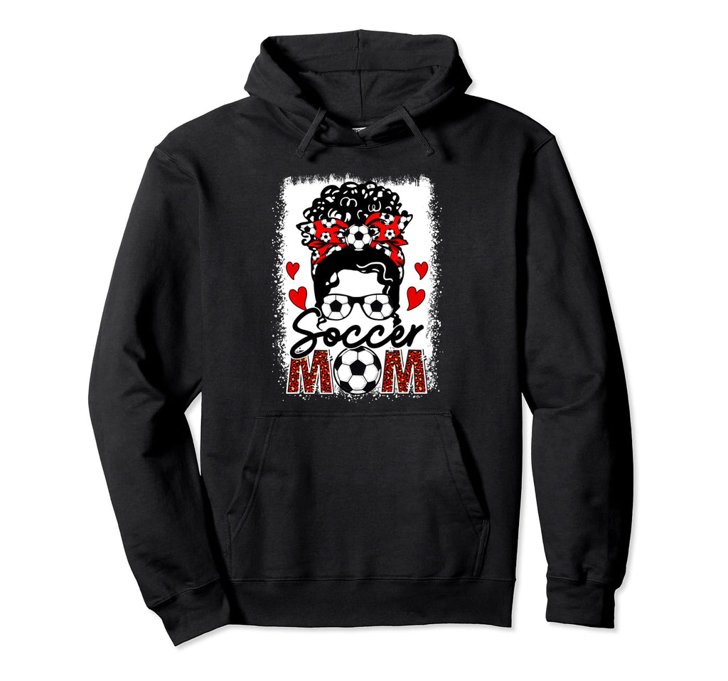 Soccer Mom Leopard Messy Bun Game Day Hoodie - Aesthetic Graphic Unisex - T-Shirt, Sweatshirt, Hoodie