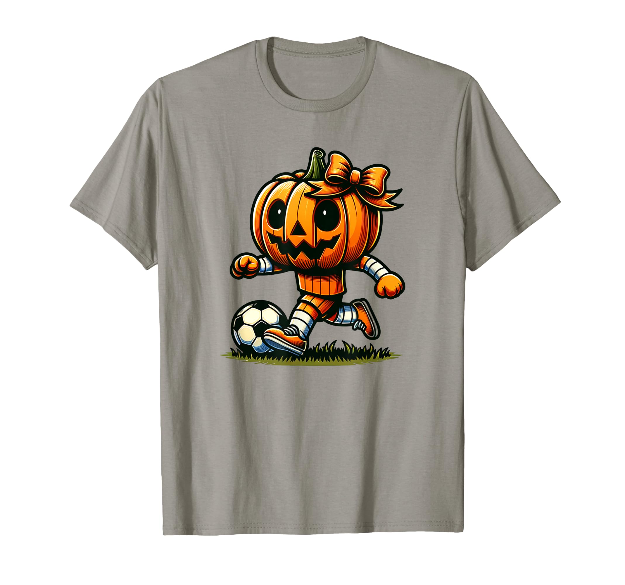 Pumpkin Playing Soccer Orange Bow T-Shirt - Minimalist Print Unisex - T-Shirt, Sweatshirt, Hoodie