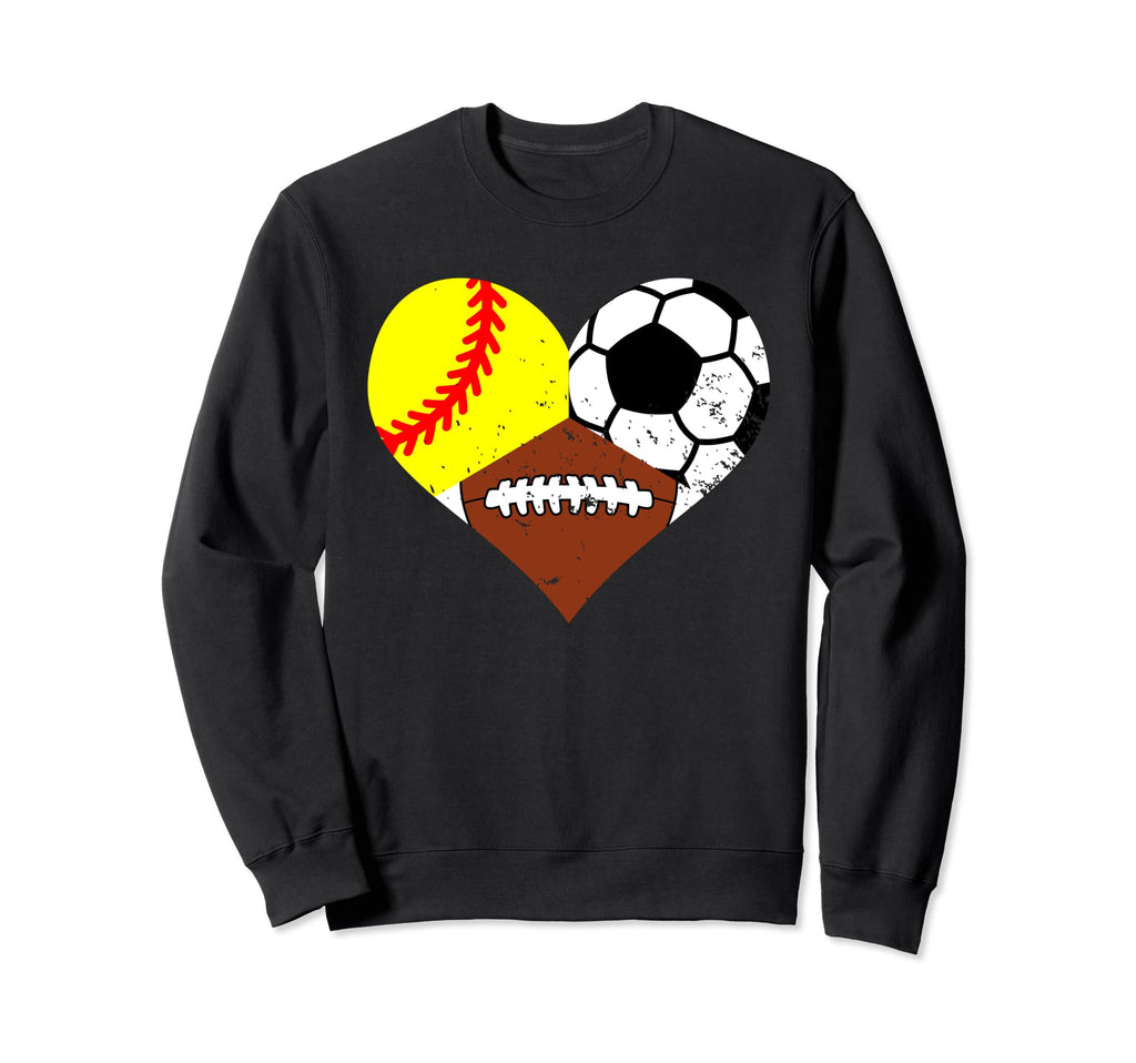 Softball Football Soccer Heart Sweatshirt - Fun Novelty Design Men Women - T-Shirt, Sweatshirt, Hoodie