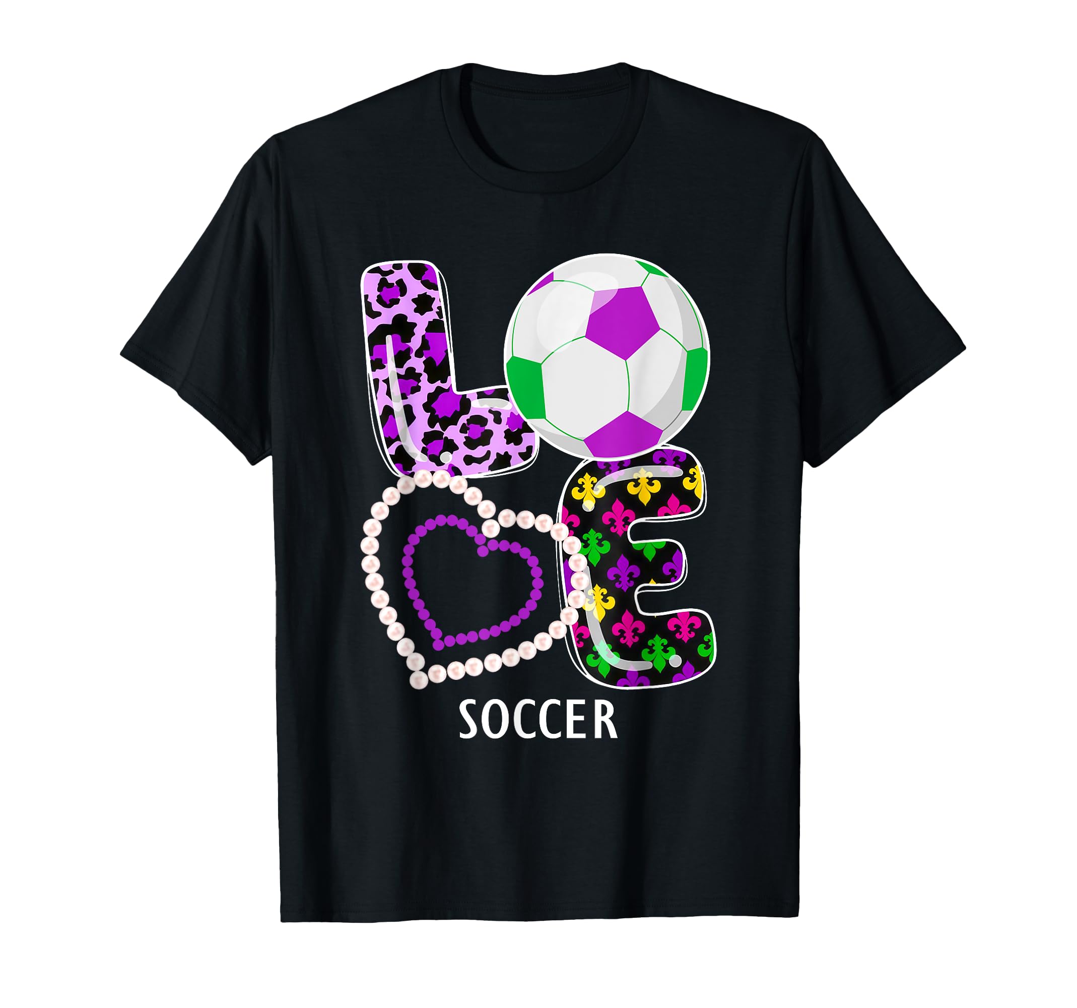 Mardi Gras Soccer Leopard Game Day T-Shirt - Graphic Print for Adults - T-Shirt, Sweatshirt, Hoodie