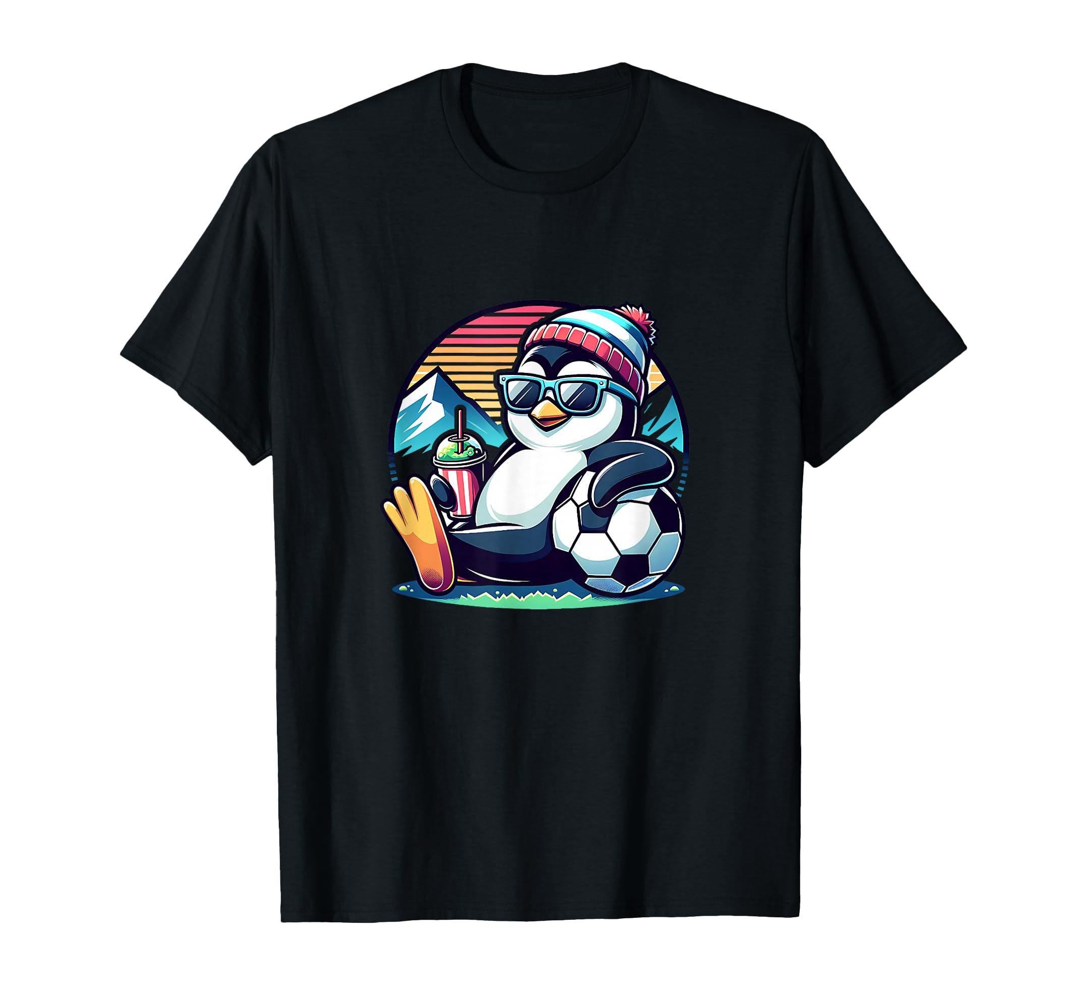 Penguin Soccer Ball Sunset T-Shirt - Trendy Graphic for Adults - T-Shirt, Sweatshirt, Hoodie