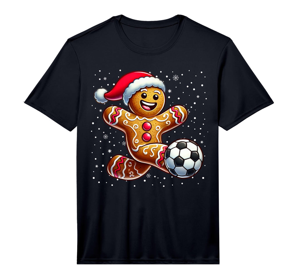 Gingerbread Plays Soccer Cookie Santa T-Shirt - Novelty Apparel for Adults - T-Shirt, Sweatshirt, Hoodie