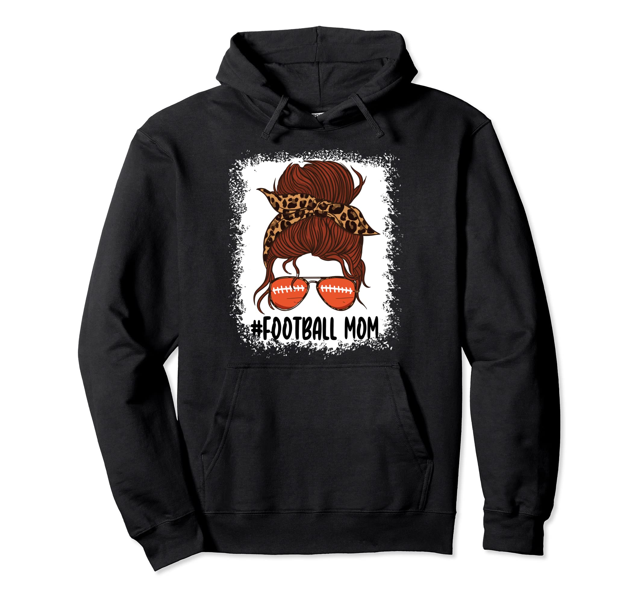 Messy Bun Football Mom Life Leopard Hoodie - Streetwear Style for Adults - T-Shirt, Sweatshirt, Hoodie
