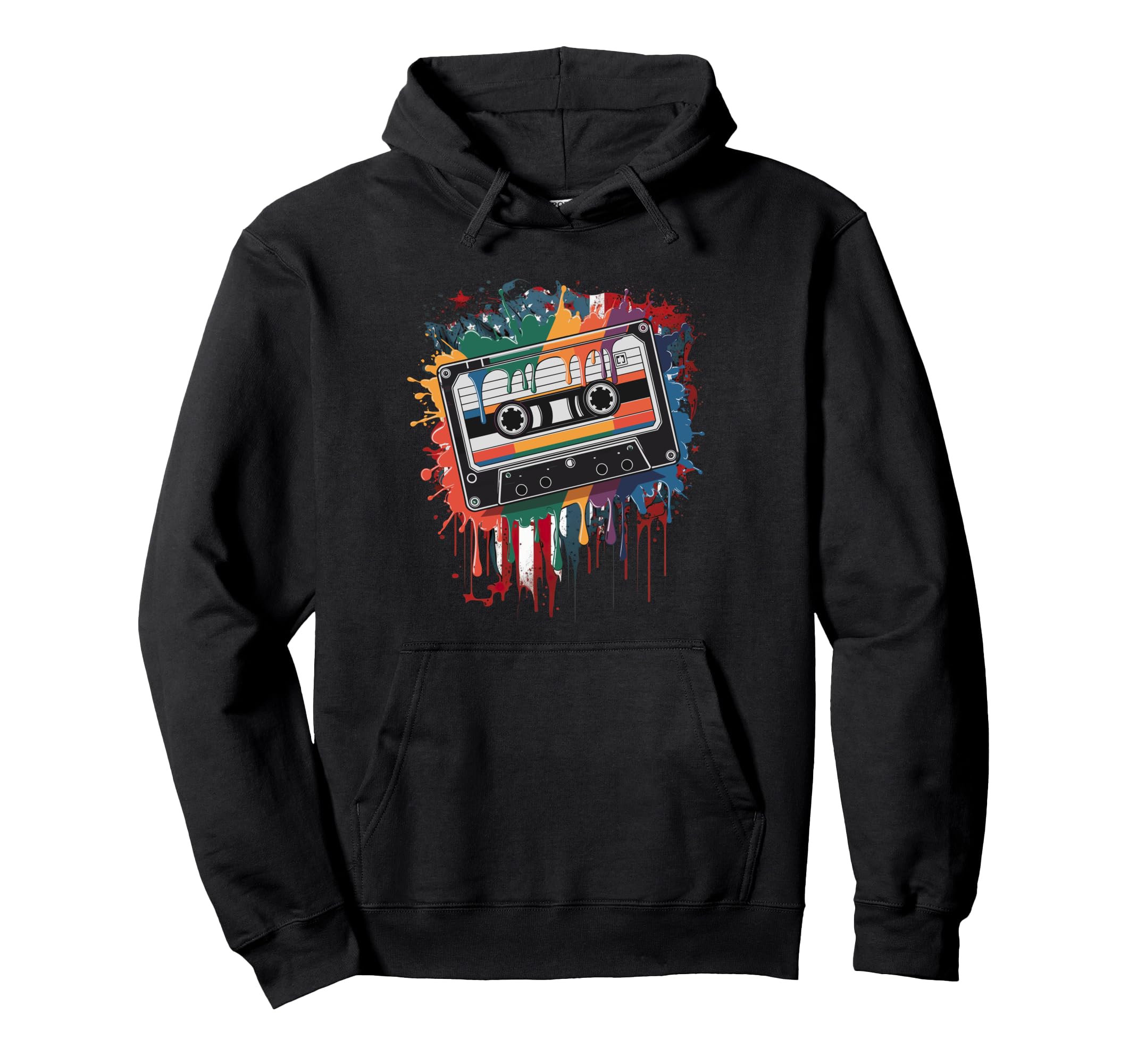 Colorful Cassette Tape Splash Hoodie - Novelty Apparel Men Women - T-Shirt, Sweatshirt, Hoodie