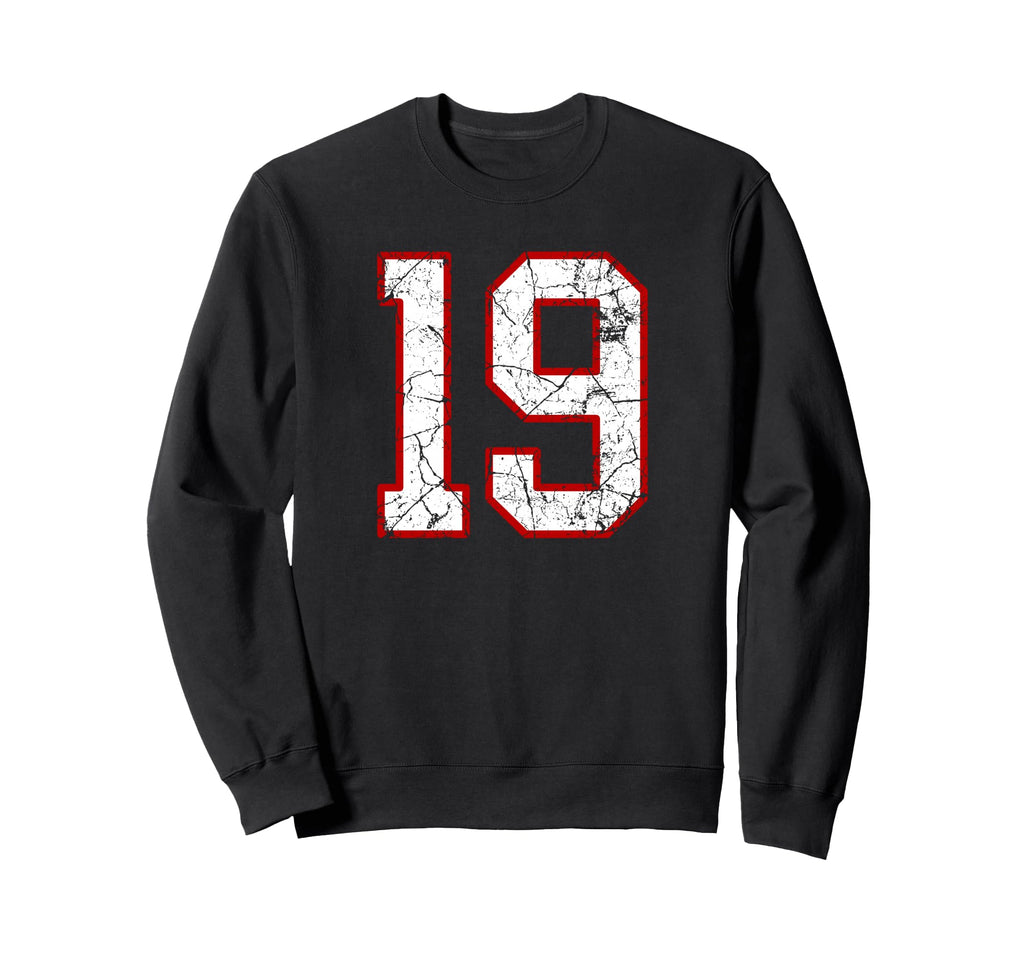 White And Red Sports Number 19 Sweatshirt - Novelty Apparel for Adults - T-Shirt, Sweatshirt, Hoodie