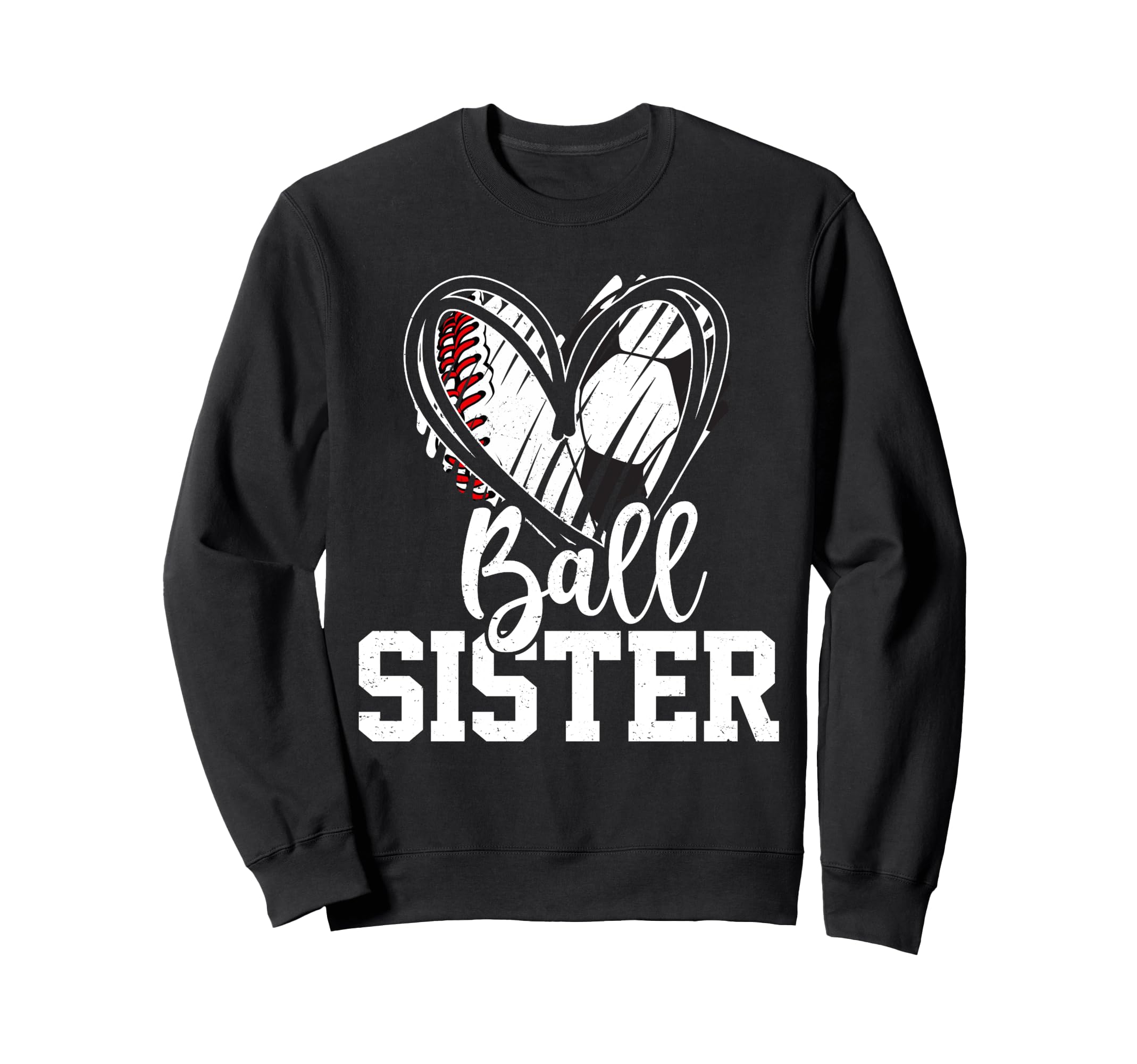 Ball Sister Heart Baseball Soccer Ball Hoodie - Unique Graphic Men Women - T-Shirt, Sweatshirt, Hoodie