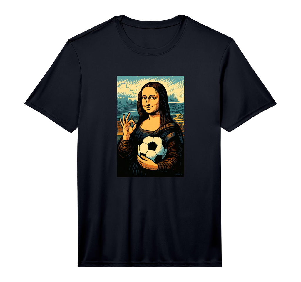Mona Lisa Loves Soccer Comic Performance T-Shirt - Minimalist Print Unisex - T-Shirt, Sweatshirt, Hoodie