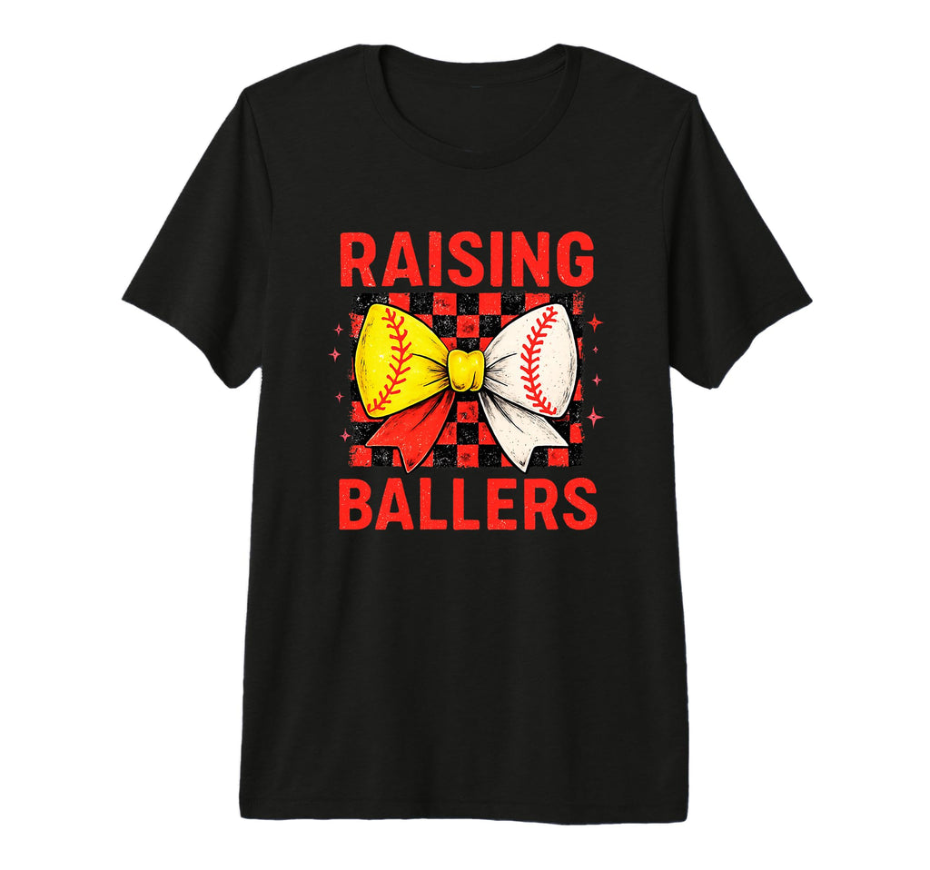 Raising Ballers Checkered Bow Tri Blend T-Shirt - Novelty Apparel Men Women - T-Shirt, Sweatshirt, Hoodie