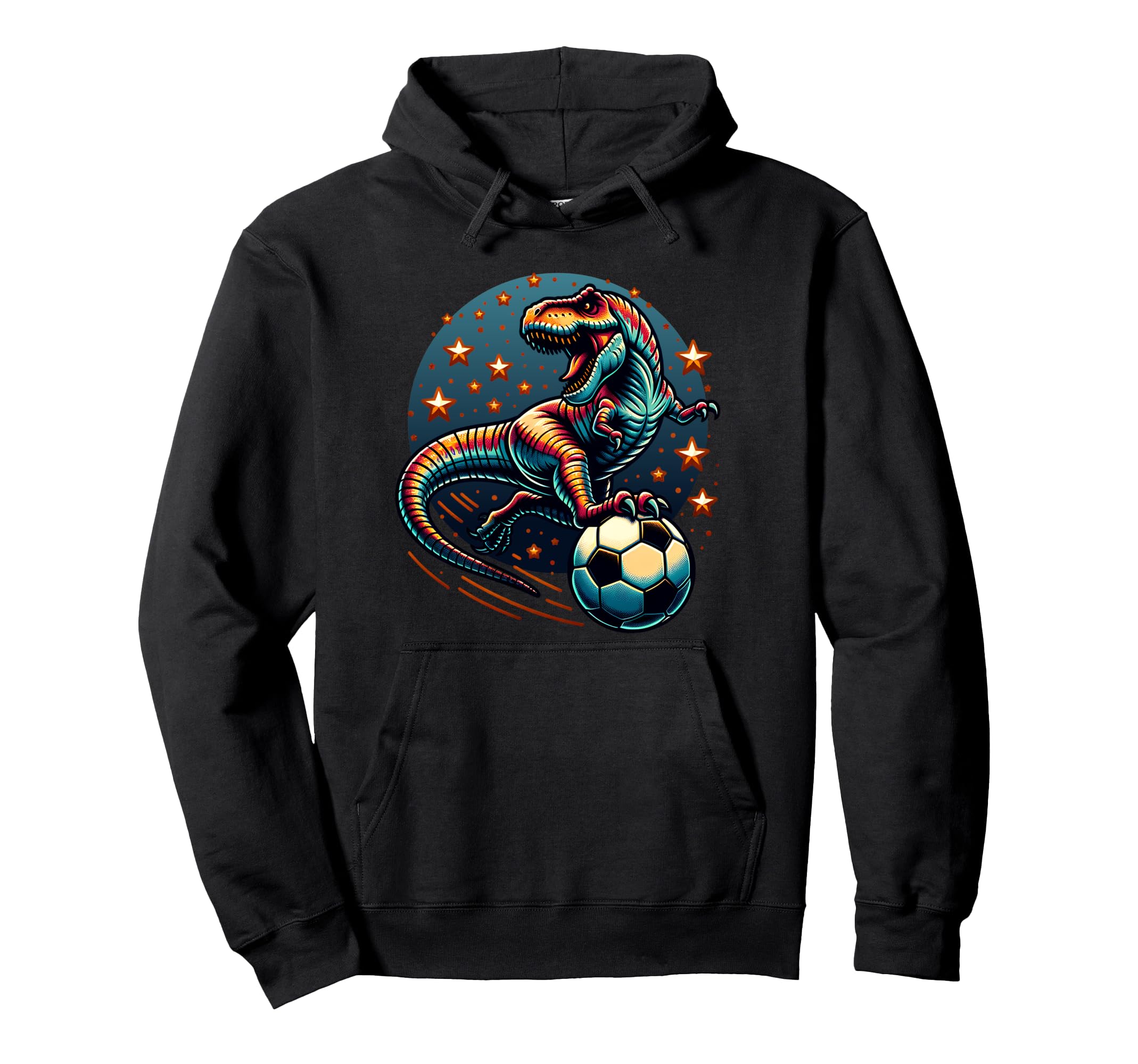 T Rex Dinosaur Soccer Player Kicking Ball Hoodie - Graphic Print for Adults - T-Shirt, Sweatshirt, Hoodie