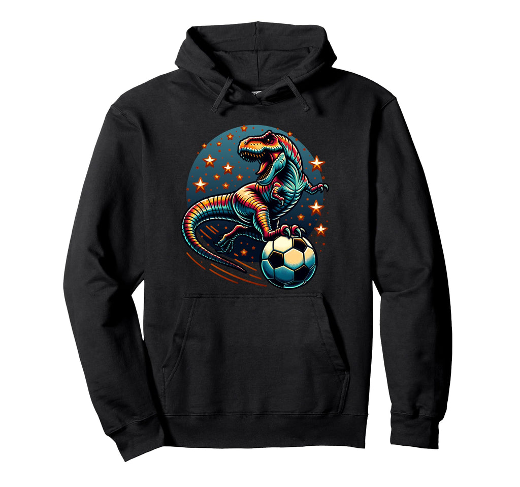 T Rex Dinosaur Kicking Soccer Ball Hoodie - Streetwear Style for Adults - T-Shirt, Sweatshirt, Hoodie