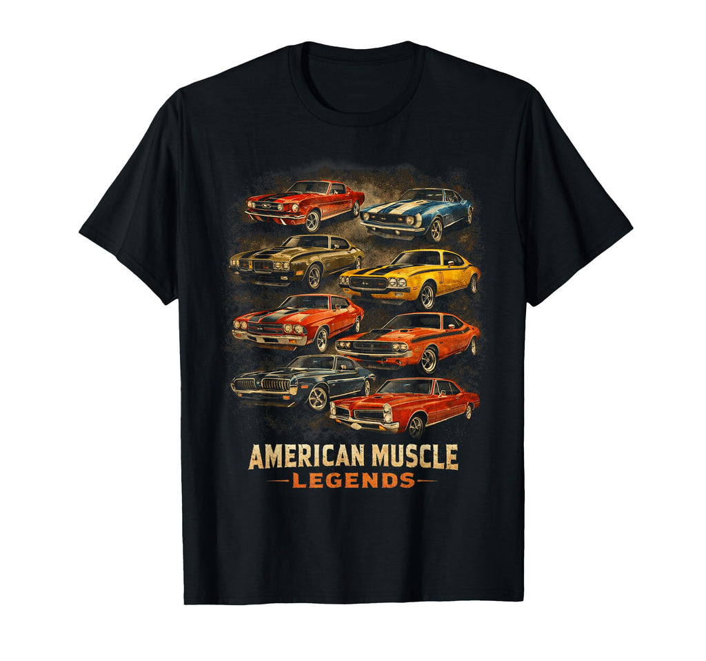 American Muscle Legends Cars Garage T-Shirt - Casual Everyday Wear Unisex - T-Shirt, Sweatshirt, Hoodie