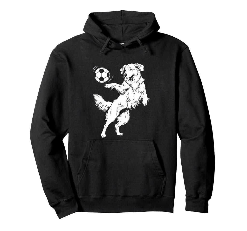 Happy Dog Playing Soccer Funny Sports Art Hoodie - Novelty Apparel Unisex - T-Shirt, Sweatshirt, Hoodie