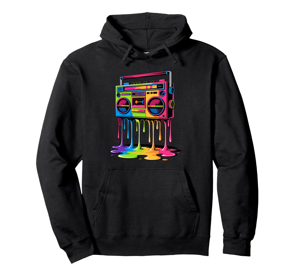 Dripping Paint Boombox Old School 80S Hoodie - Unique Graphic Men Women - T-Shirt, Sweatshirt, Hoodie